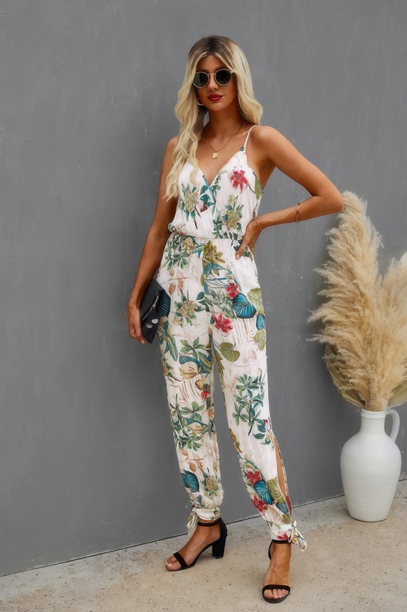 V Neck Spaghetti Straps Jumpsuit - Tigbul's Variety Fashion Shop