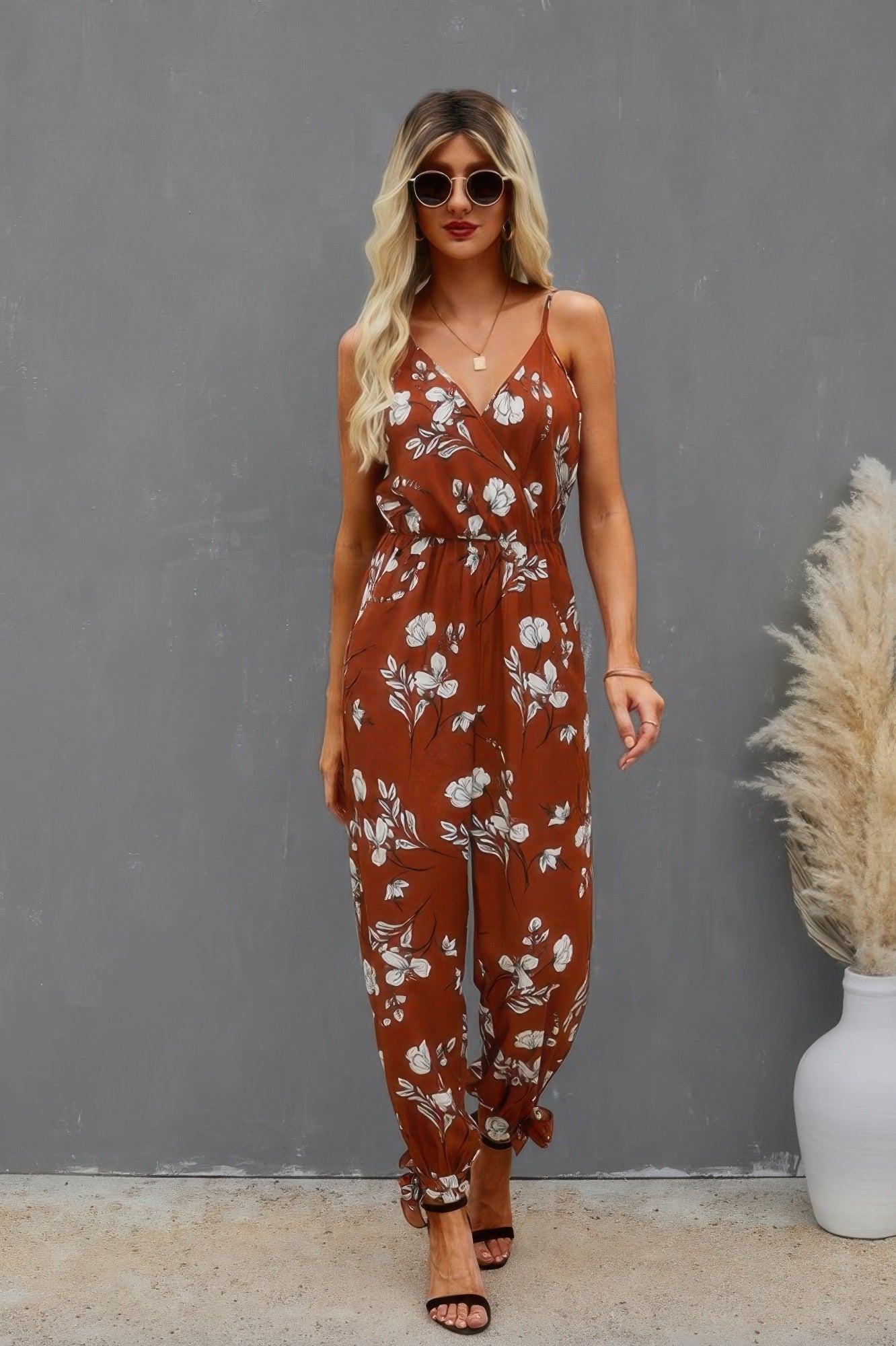 V Neck Spaghetti Straps Jumpsuit - Tigbul's Variety Fashion Shop