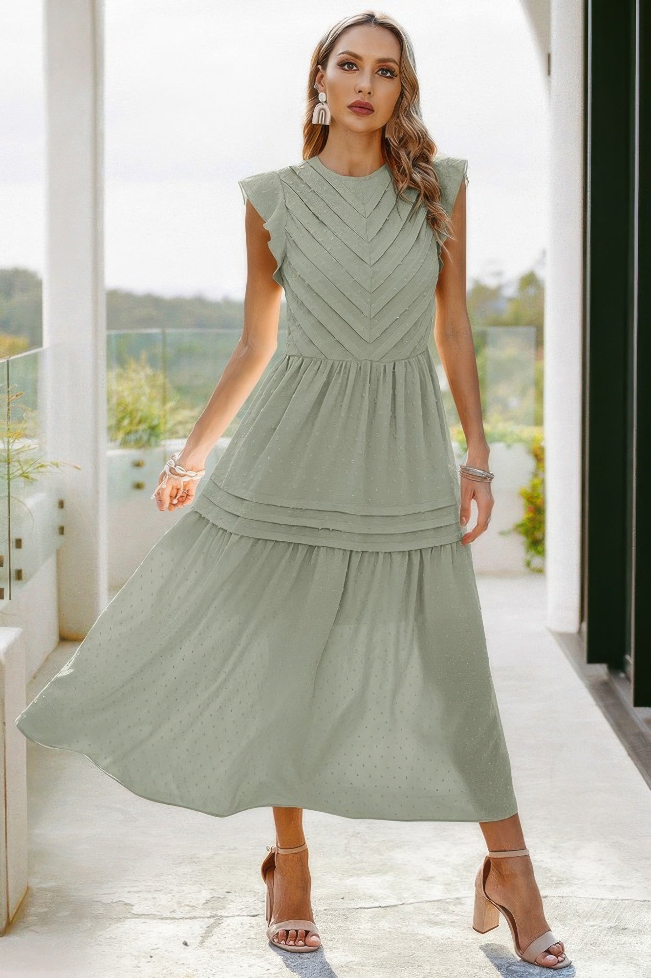Ruffle Solid Willow Smocked Maxi Dress - Tigbul's Variety Fashion Shop