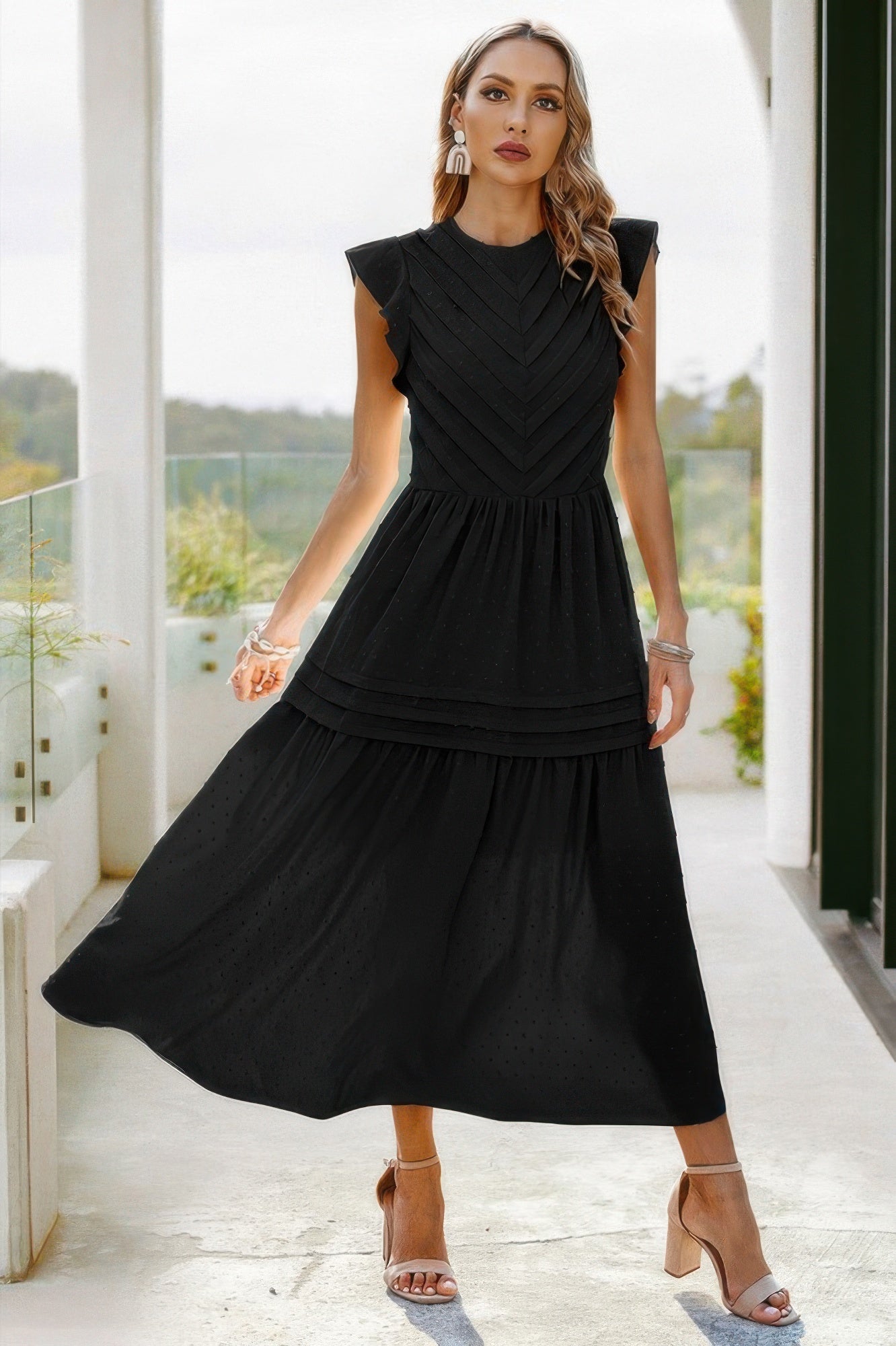 Ruffle Solid Willow Smocked Maxi Dress - Tigbul's Variety Fashion Shop