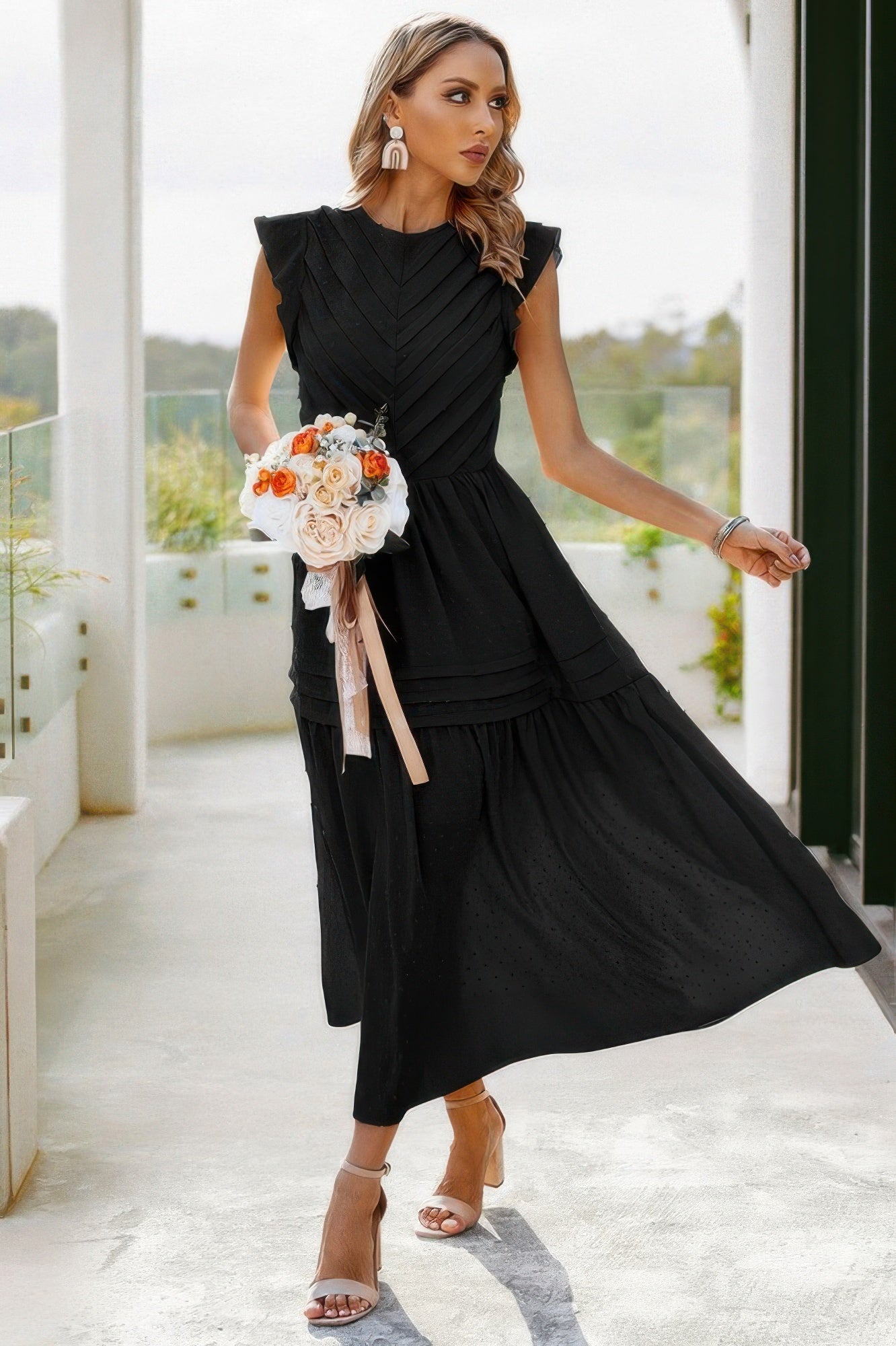 Ruffle Solid Willow Smocked Maxi Dress - Tigbul's Variety Fashion Shop