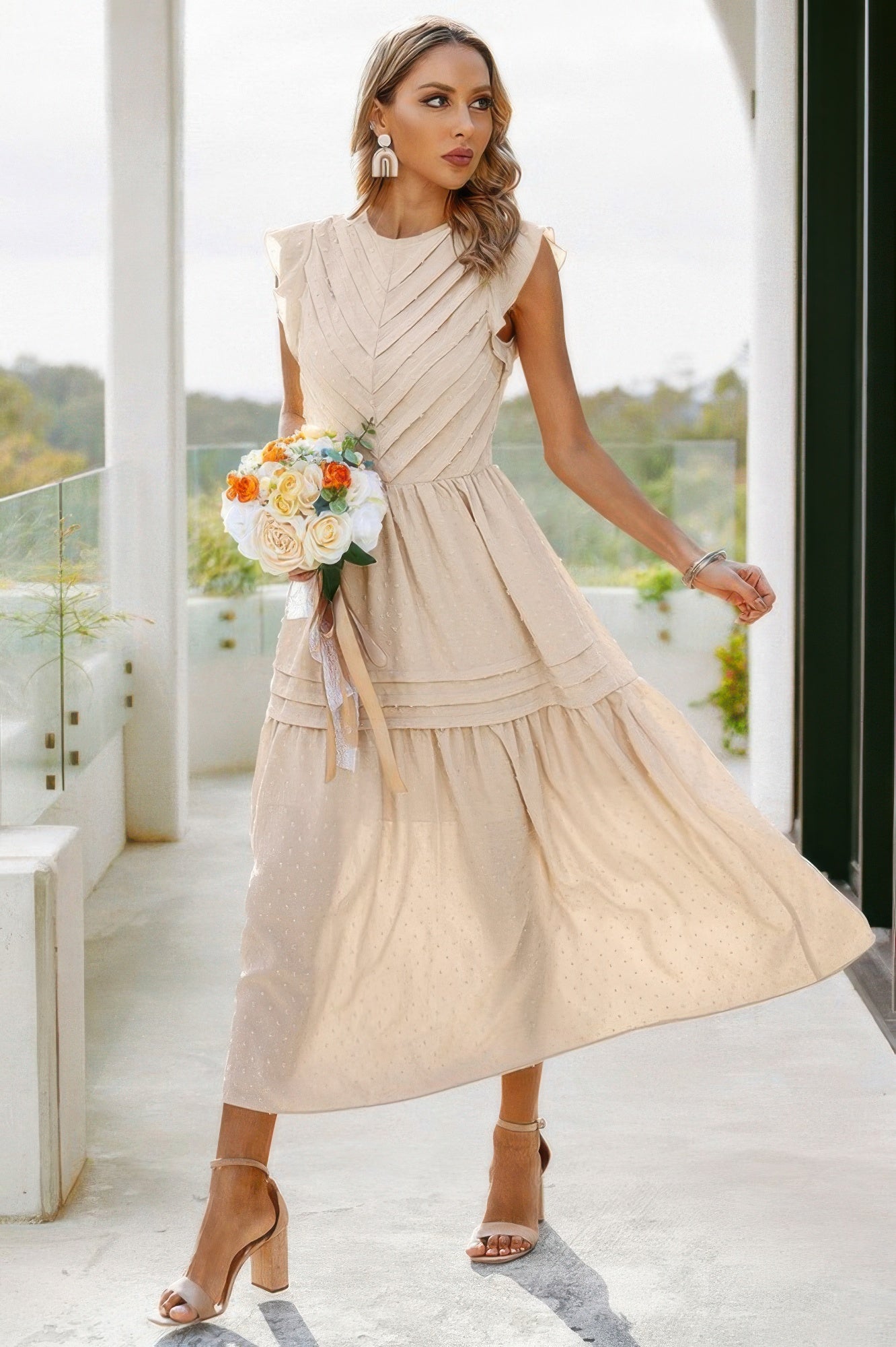 Ruffle Solid Willow Smocked Maxi Dress - Tigbul's Variety Fashion Shop