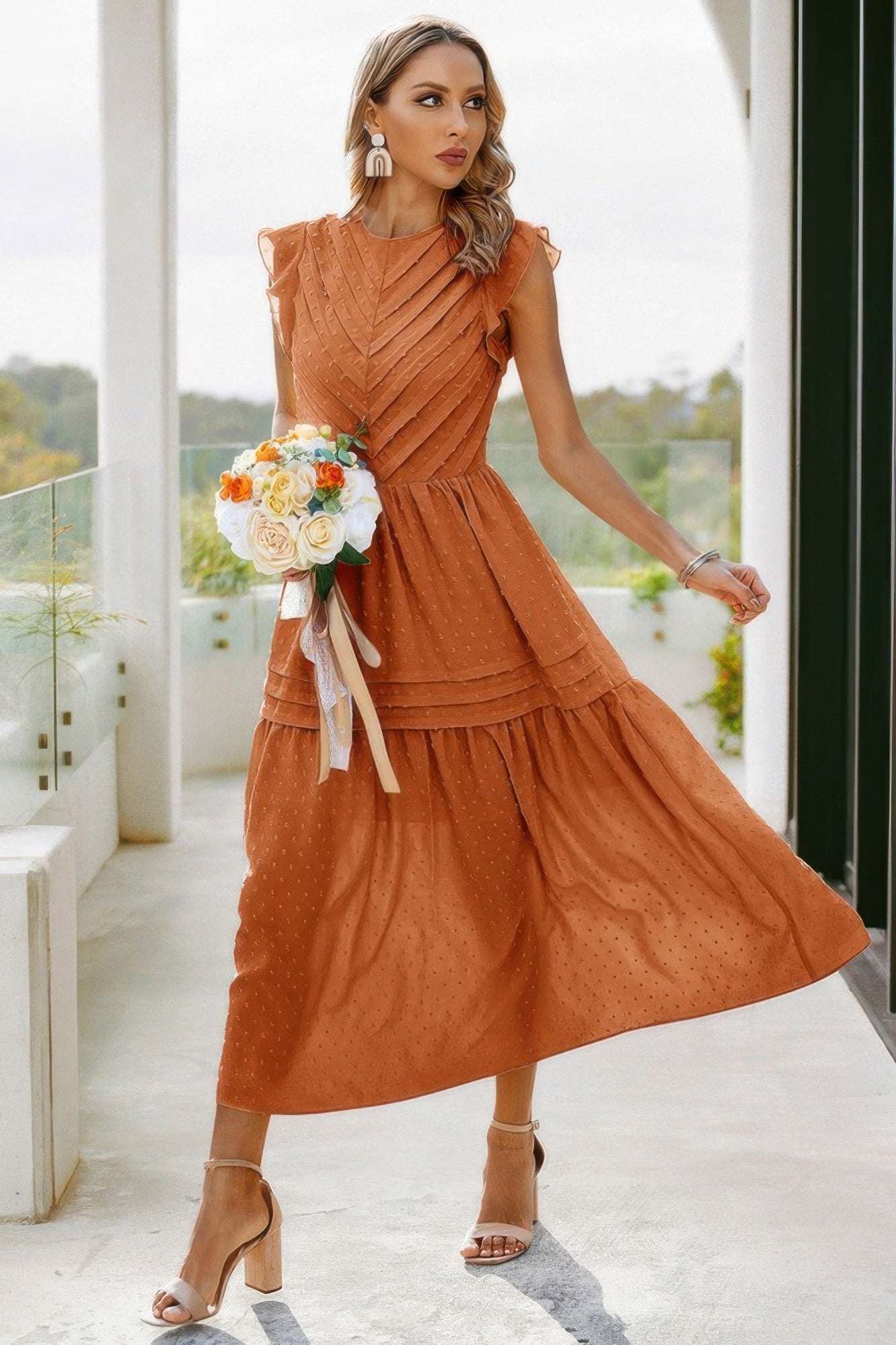 Ruffle Solid Willow Smocked Maxi Dress - Tigbul's Variety Fashion Shop