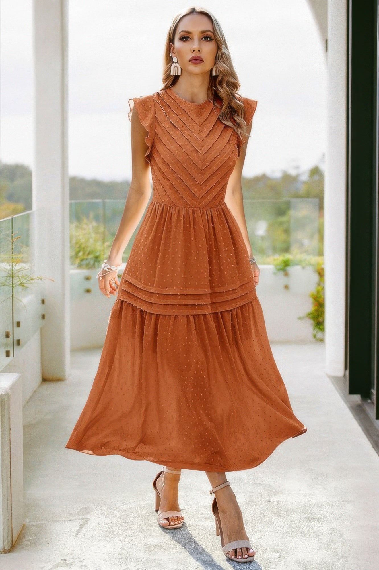 Ruffle Solid Willow Smocked Maxi Dress - Tigbul's Variety Fashion Shop