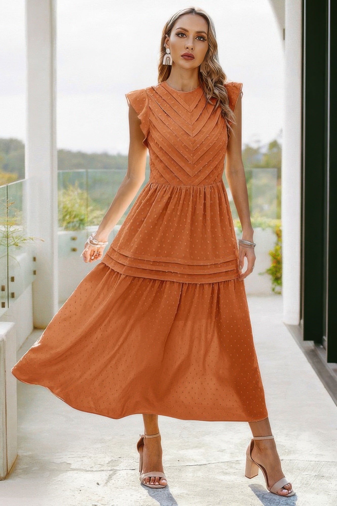 Ruffle Solid Willow Smocked Maxi Dress - Tigbul's Variety Fashion Shop