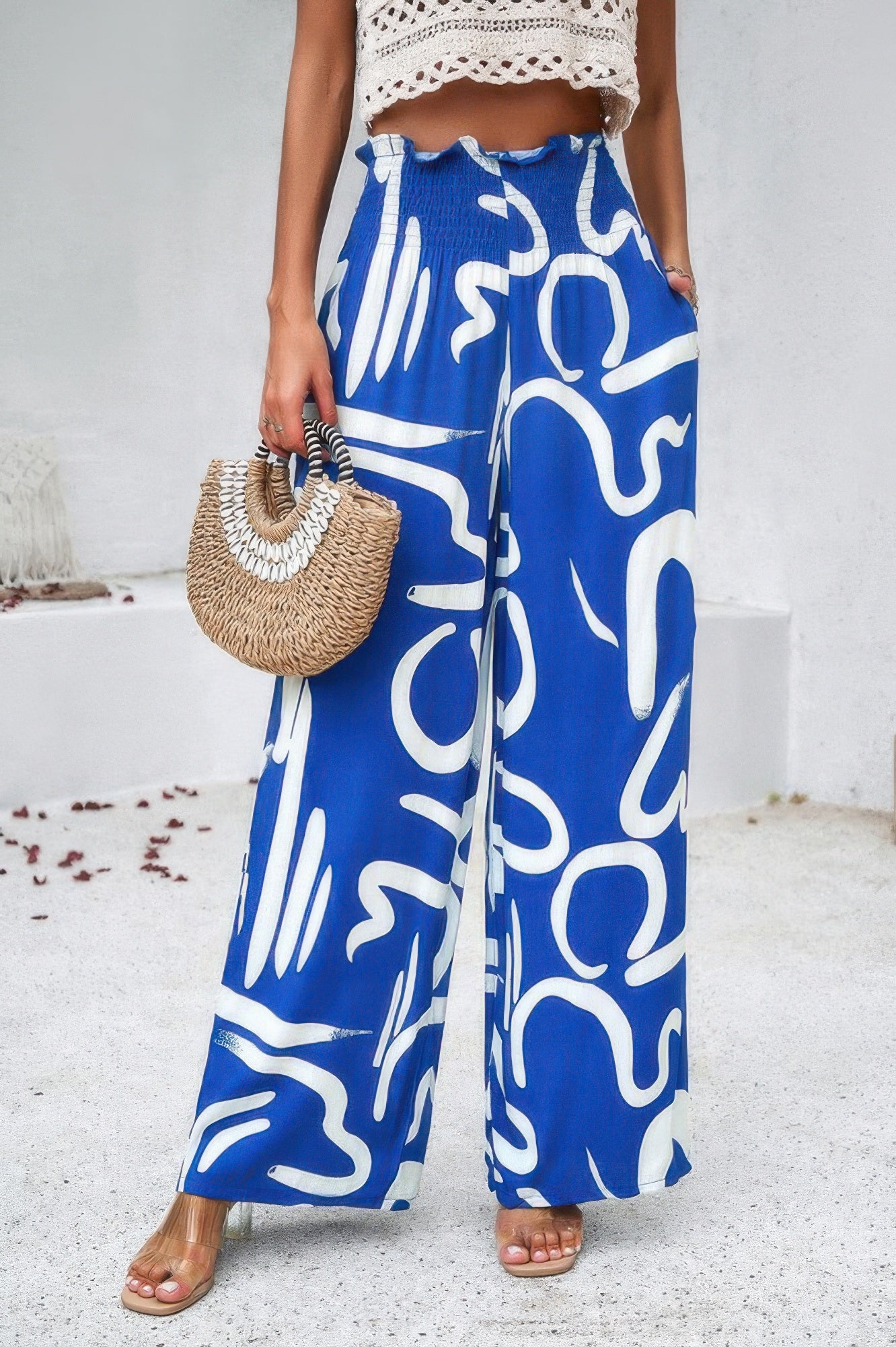 Allover Print Pockets Elastic Band Belt Pant - Tigbul's Variety Fashion Shop
