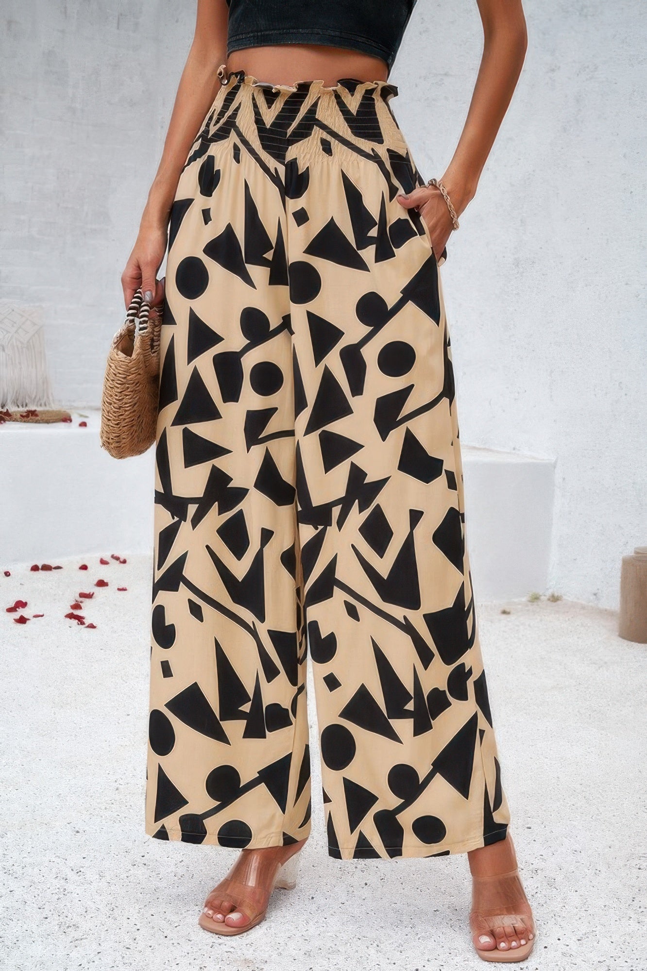 Allover Print Pockets Elastic Band Belt Pant - Tigbul's Variety Fashion Shop