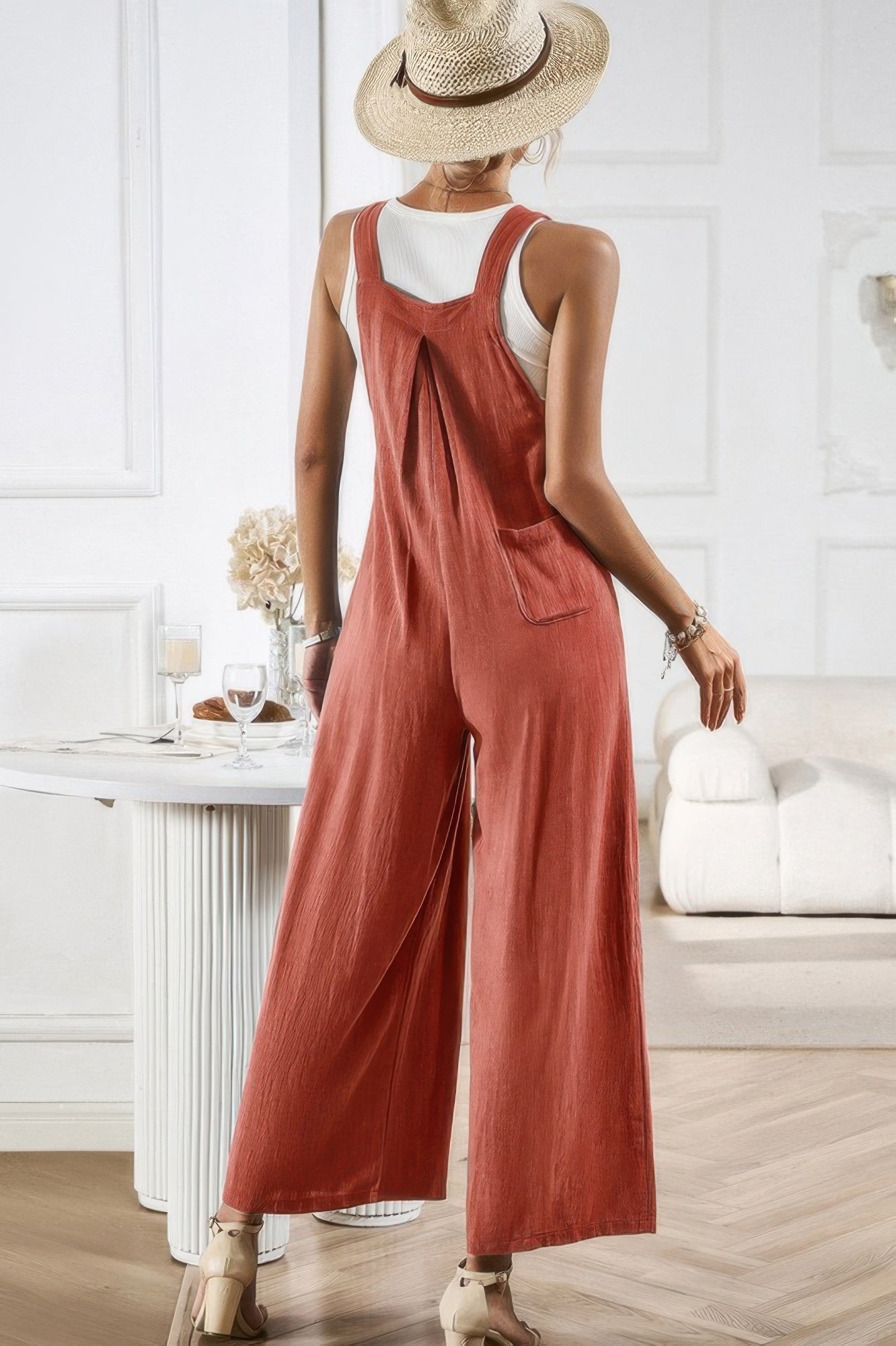 Solid Wide Leg Pocketed Shoulder Tie Overalls - Tigbul's Variety Fashion Shop