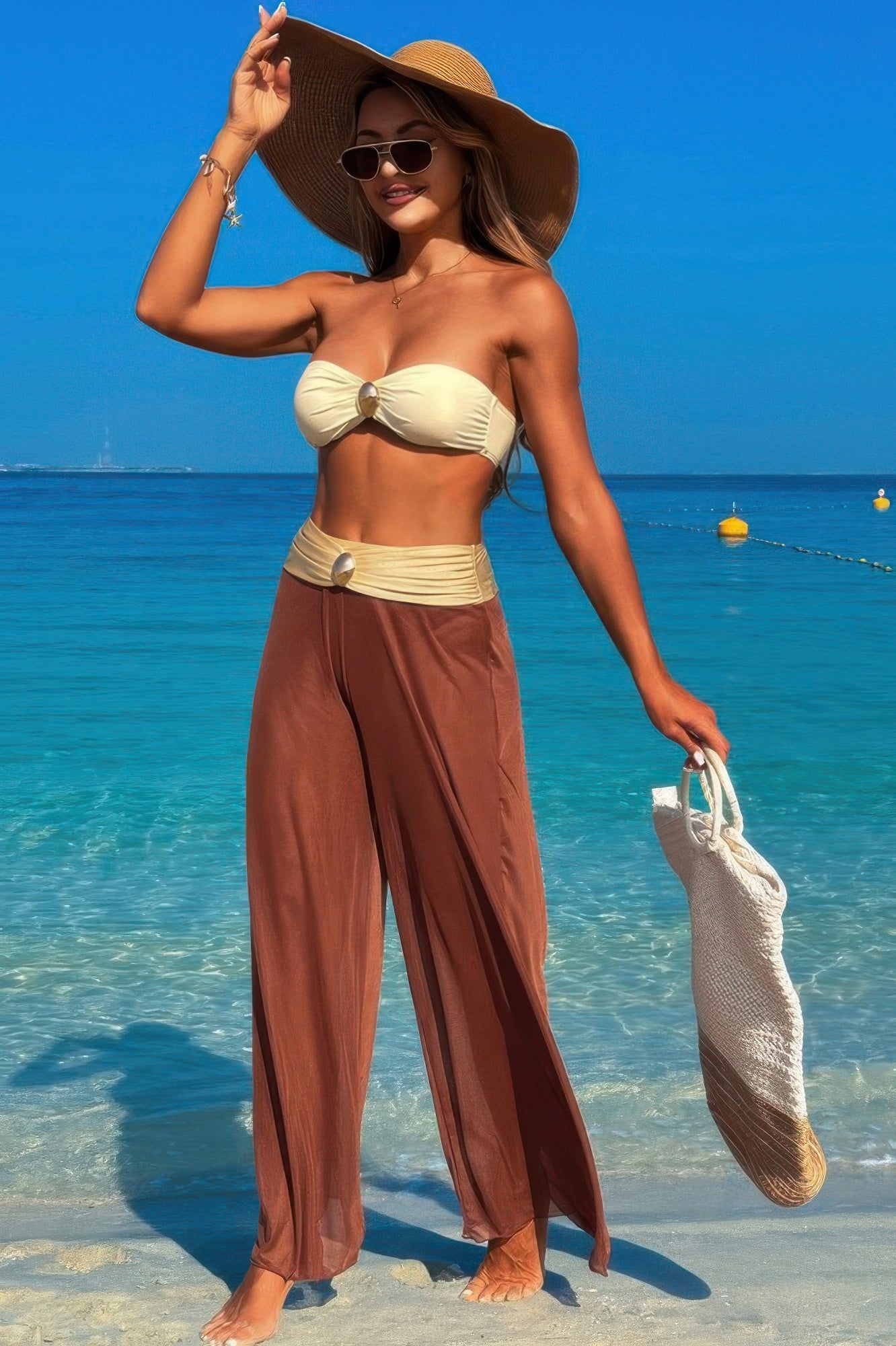 Solid Color Metal Decor Beach Bikini Pants Set - Tigbul's Variety Fashion Shop