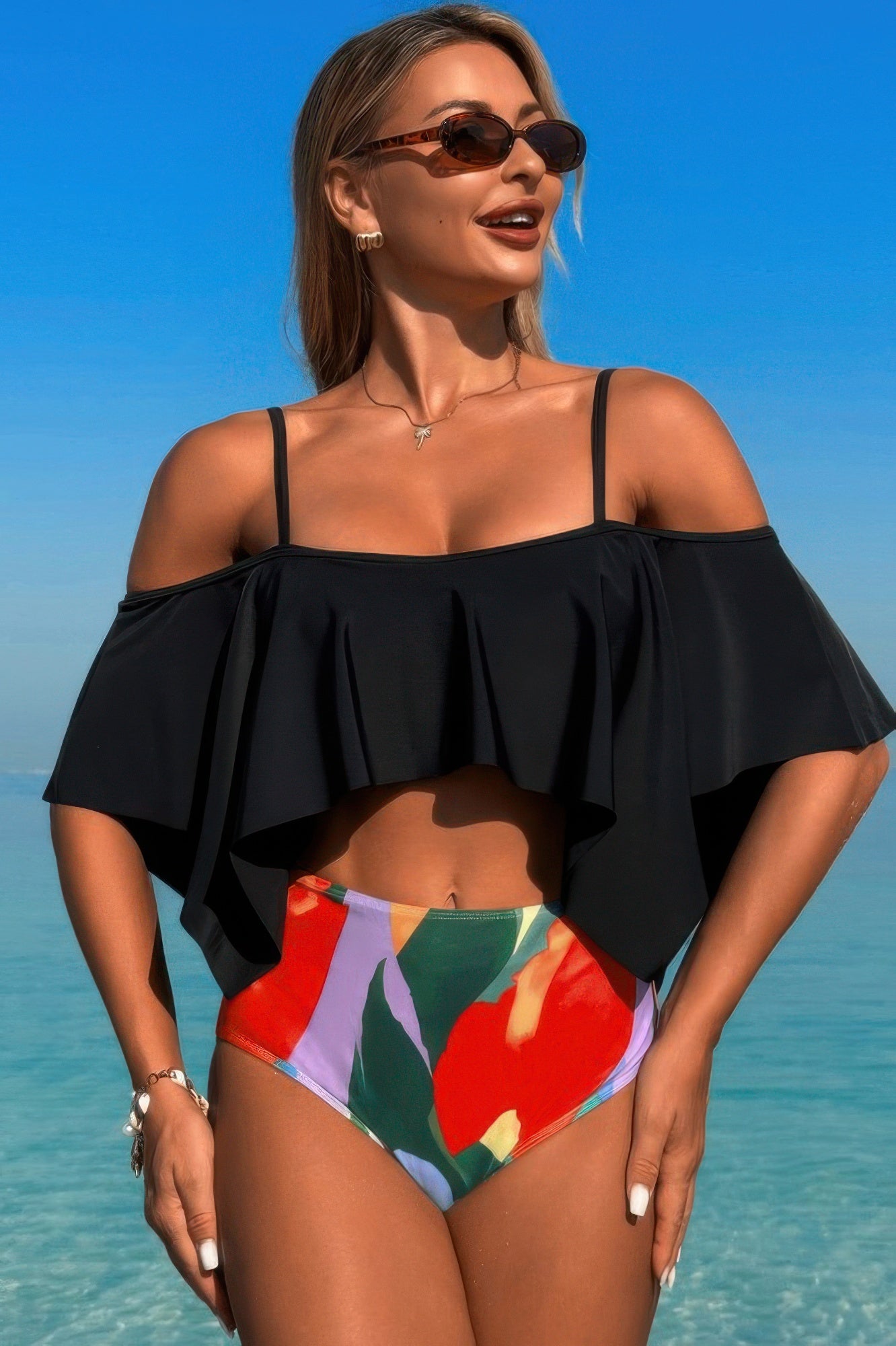 Ruffle Top High Waisted Bottom Tankini Swimsuit - Tigbul's Variety Fashion Shop