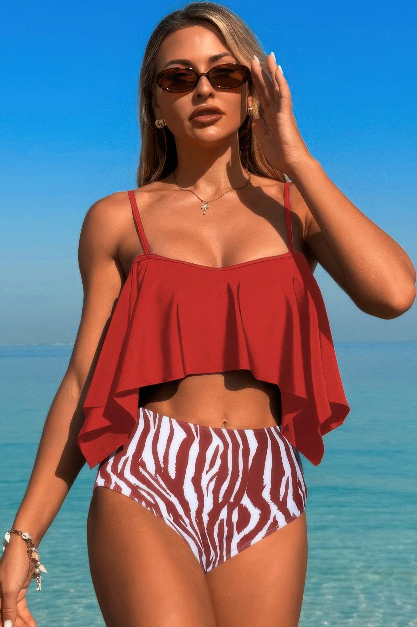 Ruffle Top High Waisted Bottom Tankini Swimsuit - Tigbul's Variety Fashion Shop