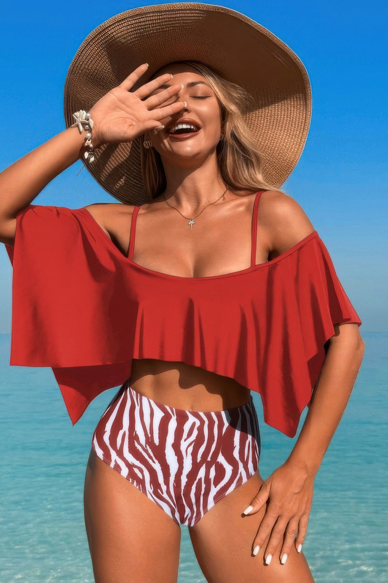 Ruffle Top High Waisted Bottom Tankini Swimsuit - Tigbul's Variety Fashion Shop