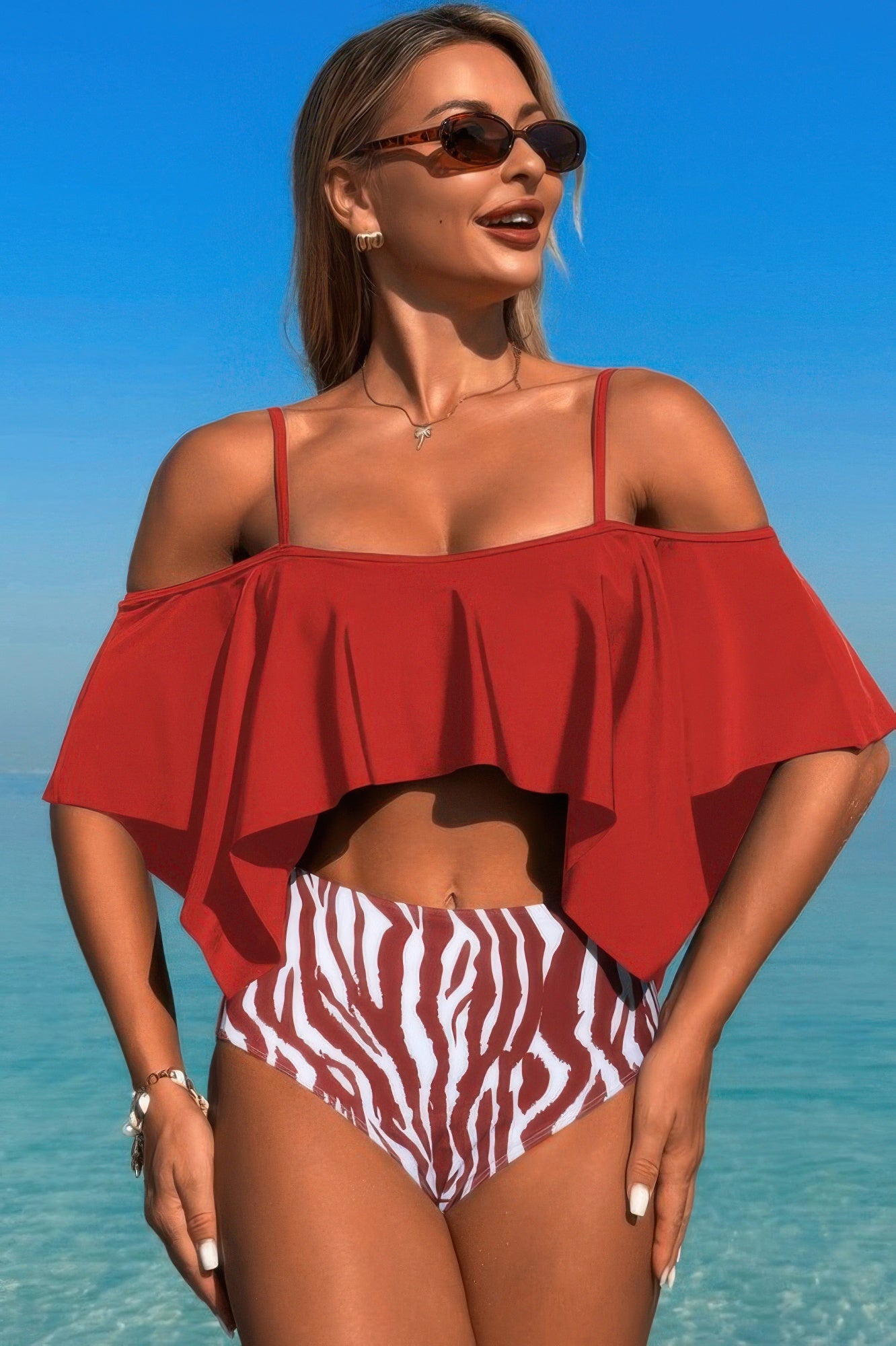 Ruffle Top High Waisted Bottom Tankini Swimsuit - Tigbul's Variety Fashion Shop