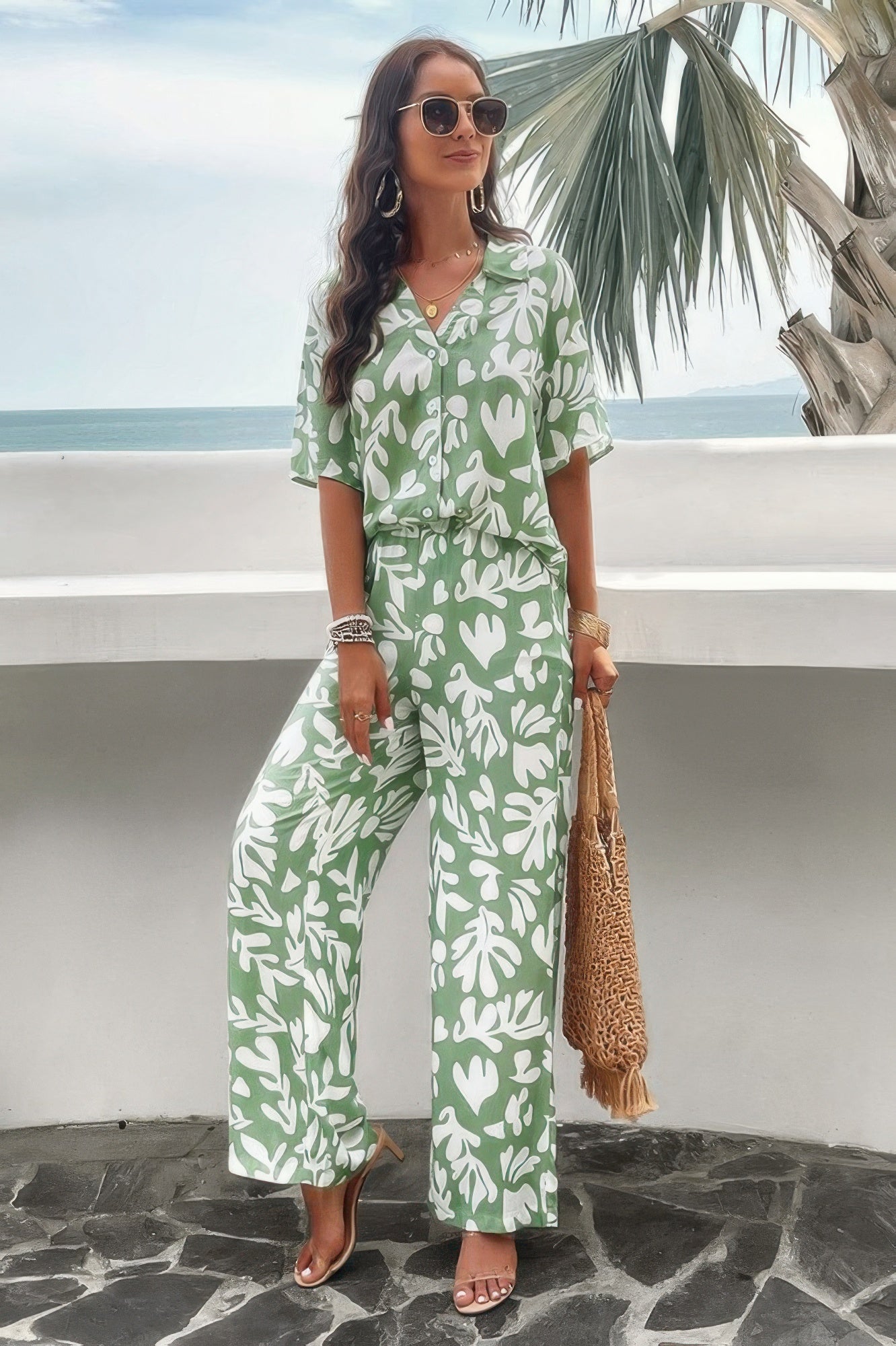 Print Front Button Two Pieces Blouse Sets - Tigbul's Variety Fashion Shop