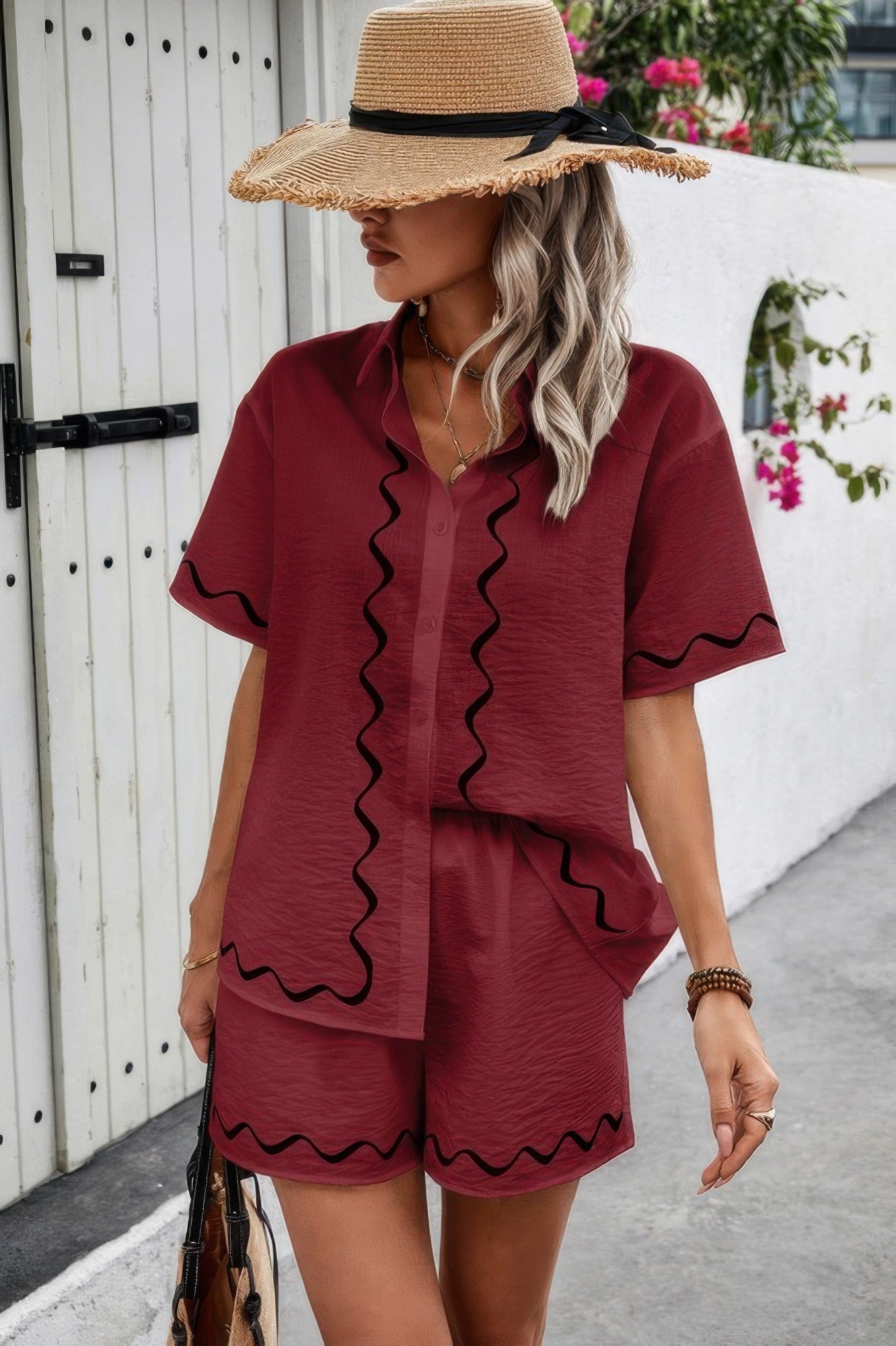 Two Piece Button Down Short Sleeve Outfits Sets - Tigbul's Variety Fashion Shop