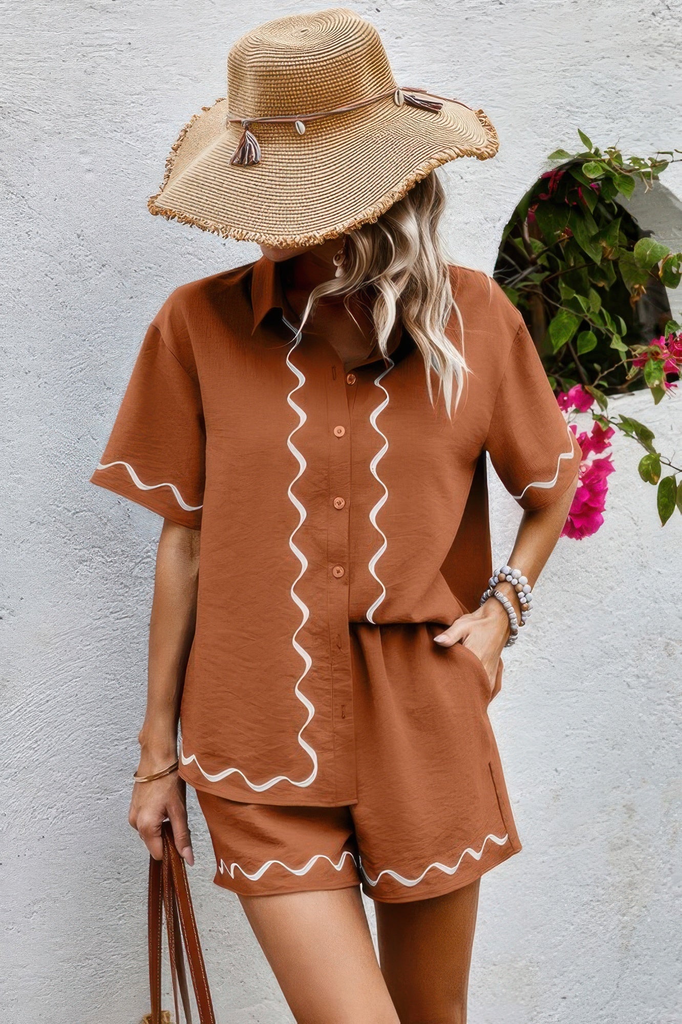 Two Piece Button Down Short Sleeve Outfits Sets - Tigbul's Variety Fashion Shop