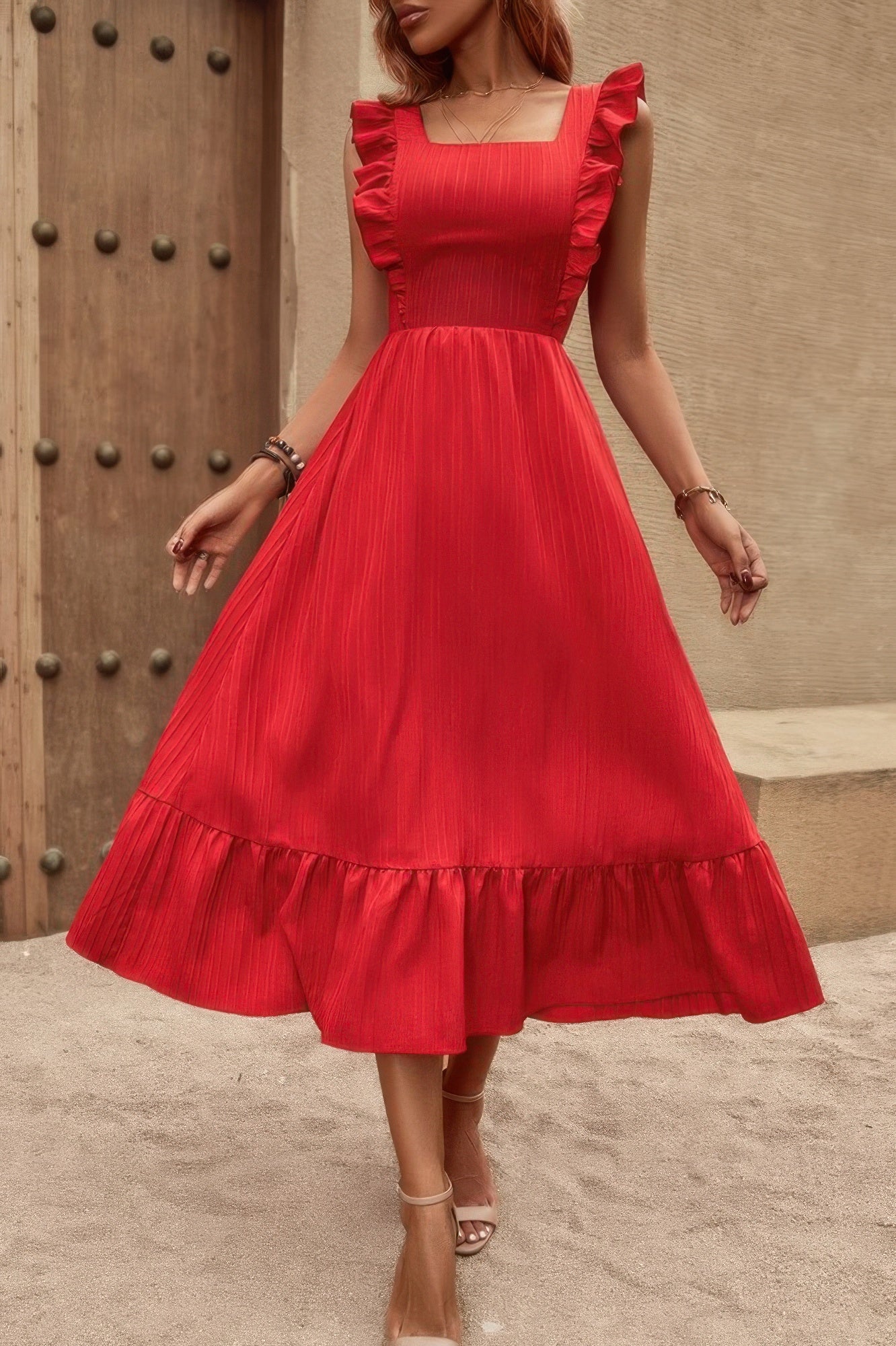Sleeveless Ruffle Cross Open Back Knot Fit Dress - Tigbul's Variety Fashion Shop