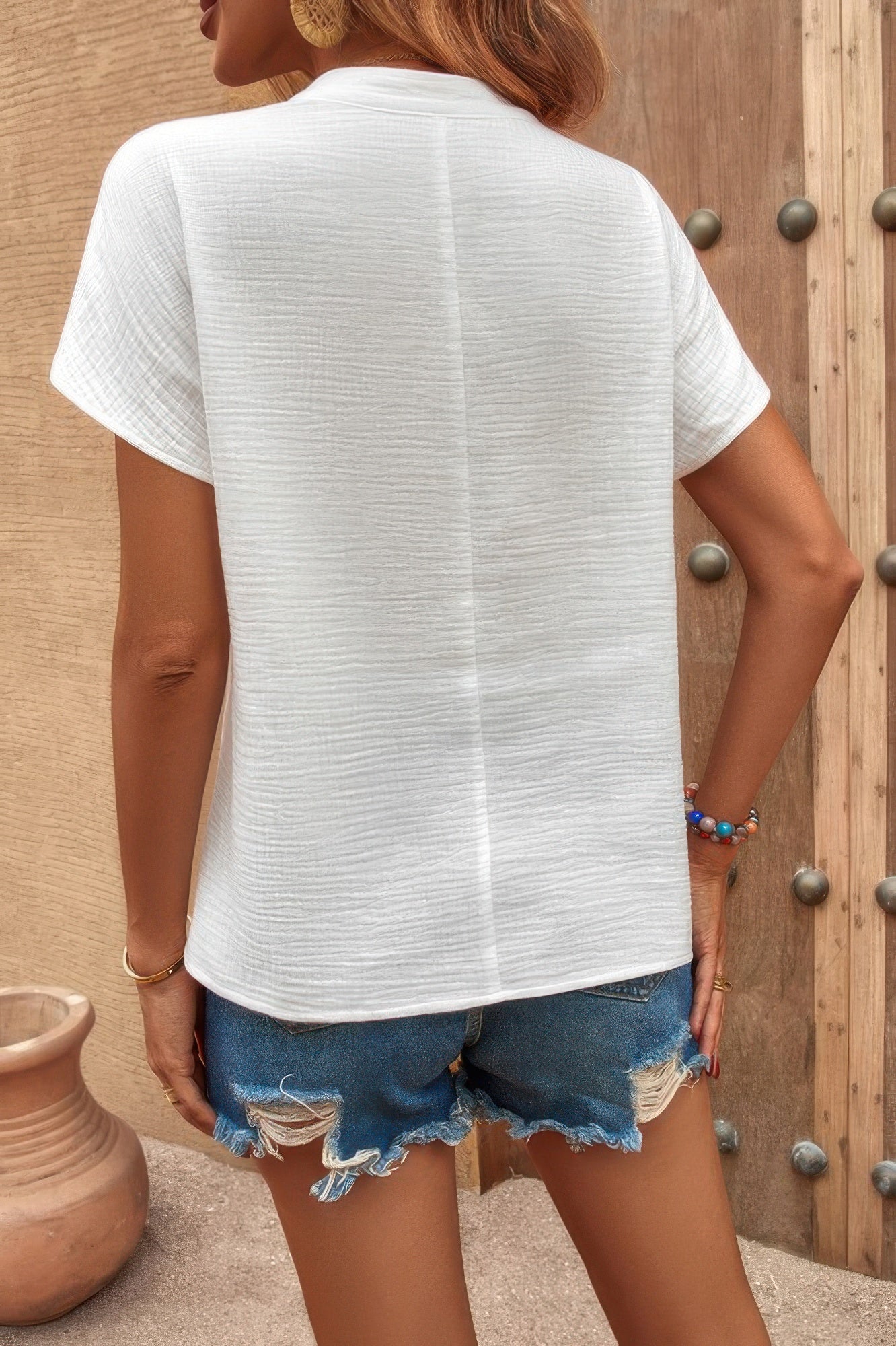 Bat Sleeve V Neck Loose Tank Ruched Solid Blouse - Tigbul's Variety Fashion Shop