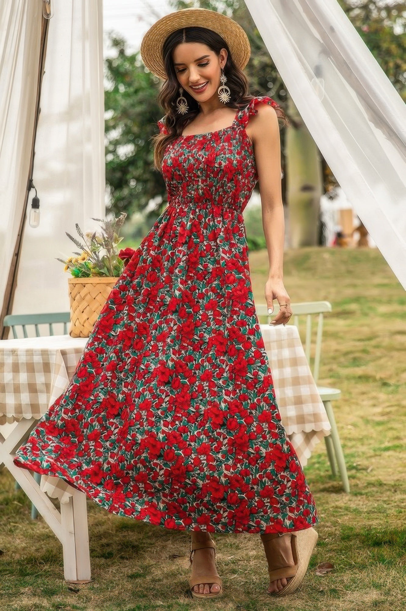 Sleeveless Floral Low Neck Max Dress - Tigbul's Variety Fashion Shop