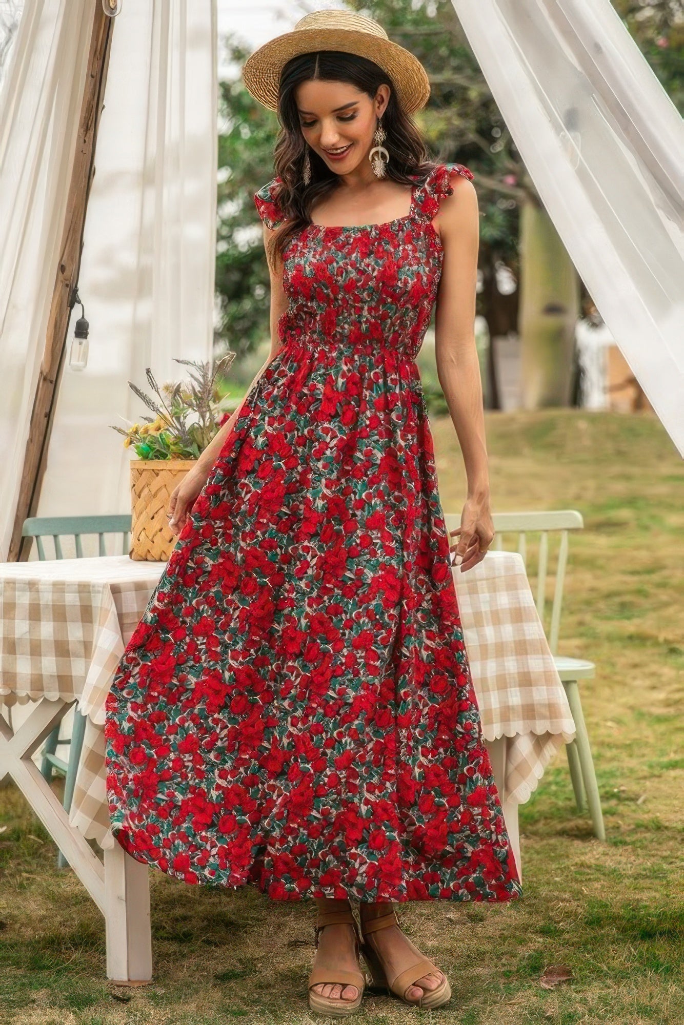 Sleeveless Floral Low Neck Max Dress - Tigbul's Variety Fashion Shop