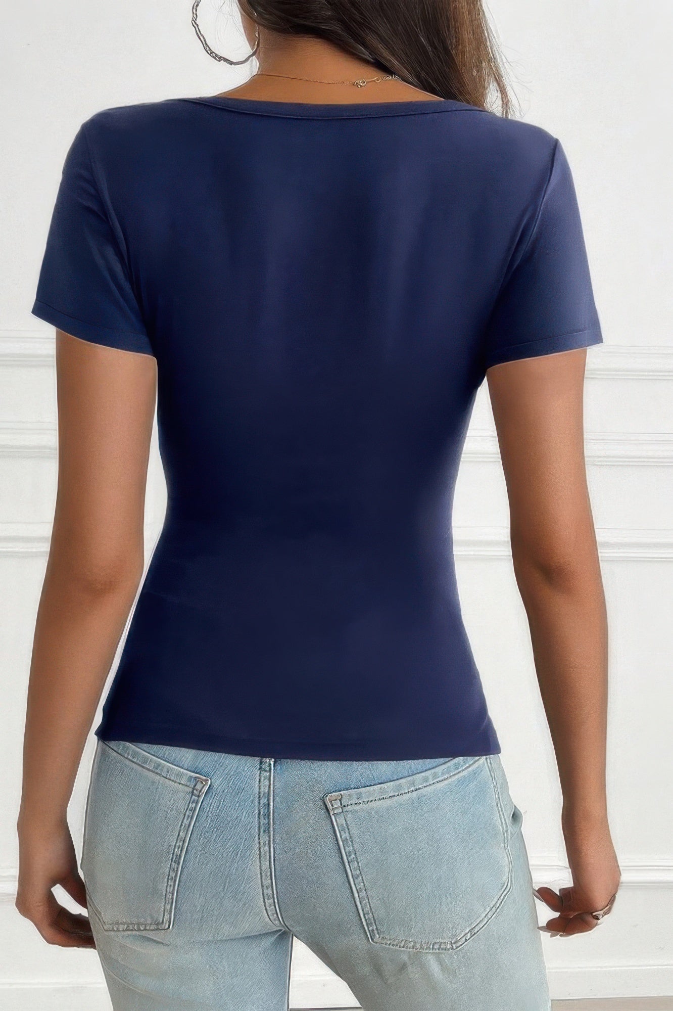 V Neck Solid Lace Splicing Button Fitted Shirt - Tigbul's Variety Fashion Shop