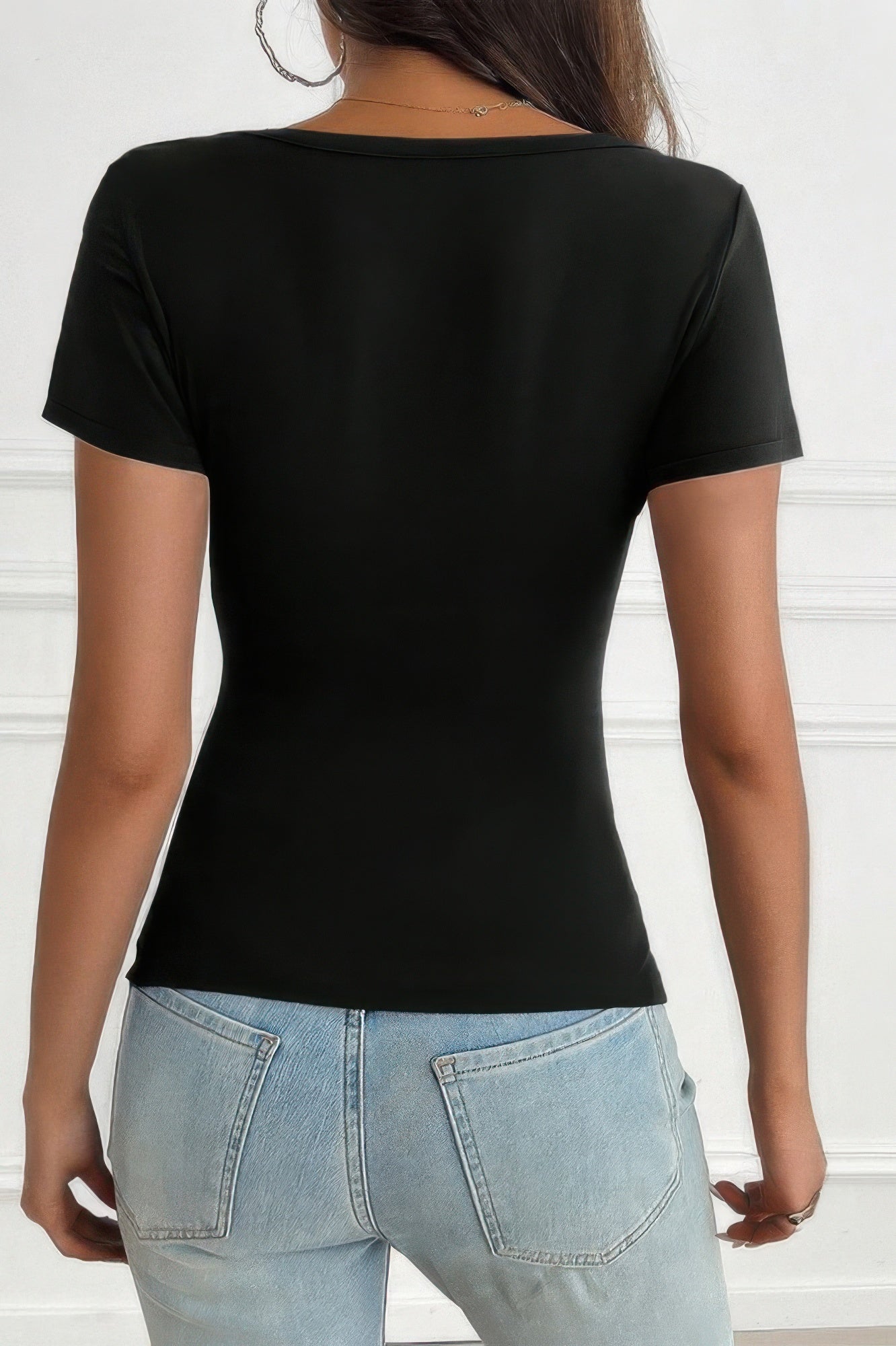 V Neck Solid Lace Splicing Button Fitted Shirt - Tigbul's Variety Fashion Shop