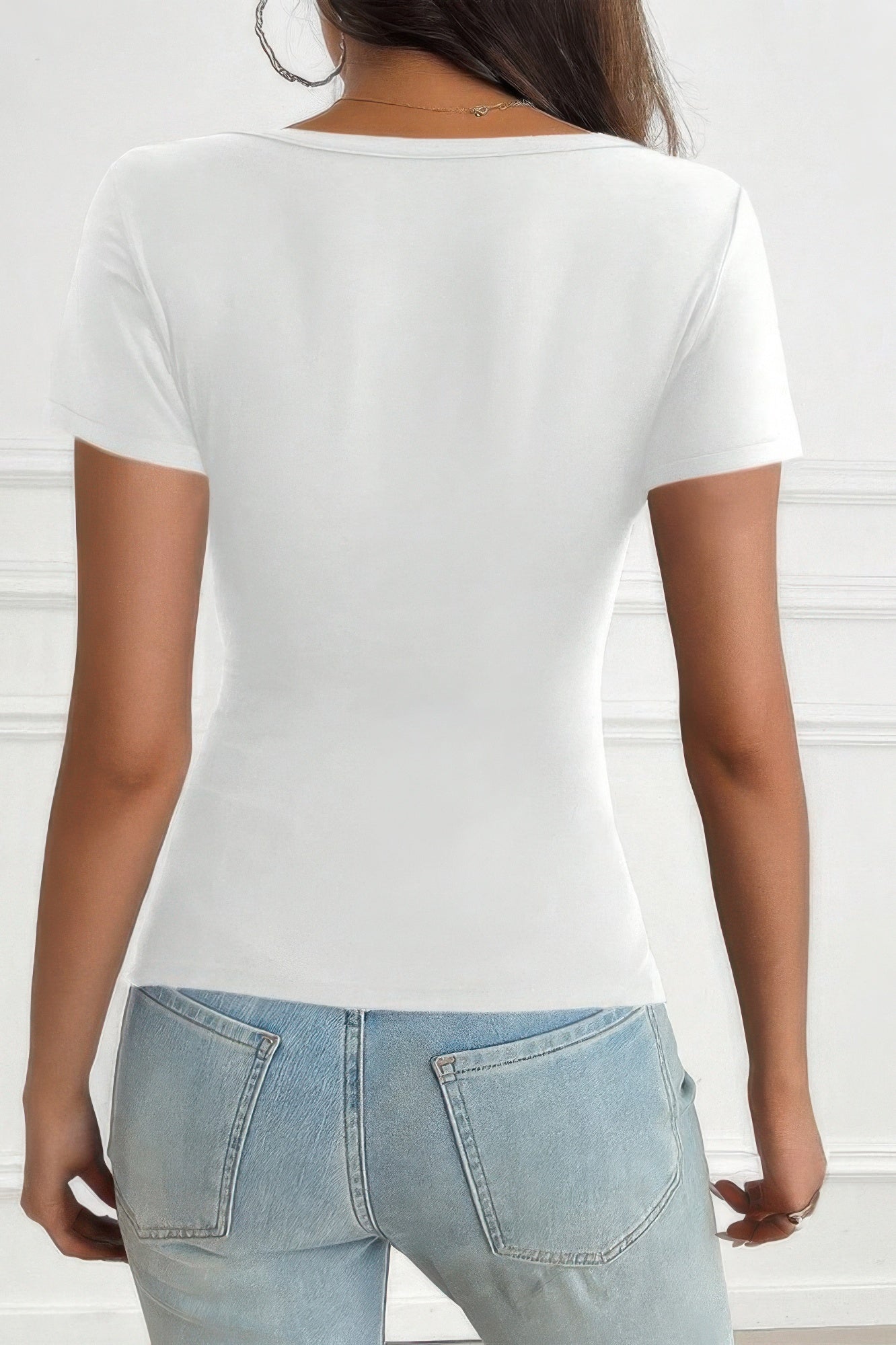 V Neck Solid Lace Splicing Button Fitted Shirt - Tigbul's Variety Fashion Shop