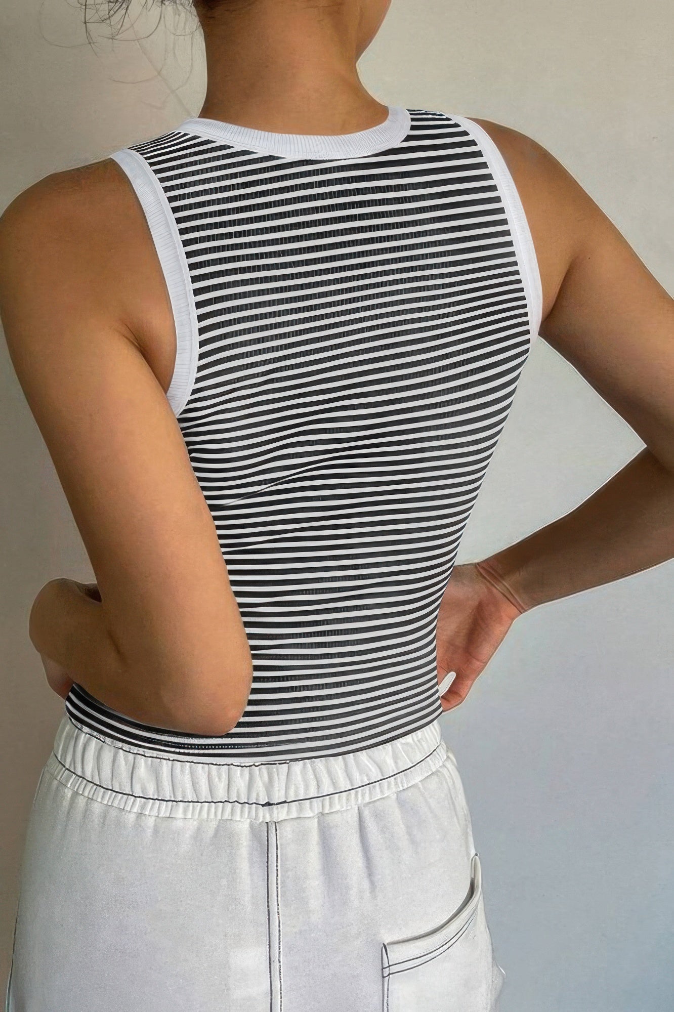 Striped Round Neck White Trim Crop Fitted Tank Top - Tigbul's Variety Fashion Shop