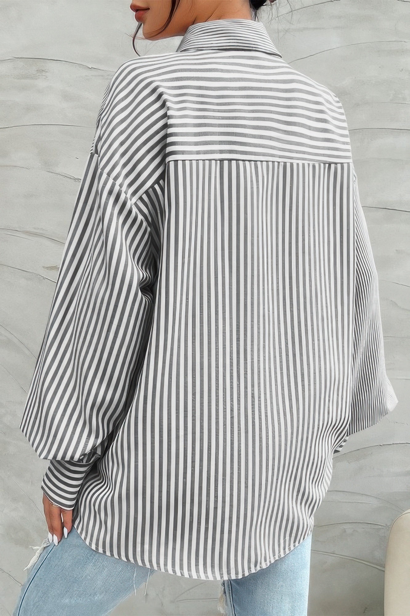 Stripe Print Button Down Long Sleeve Collar Shirt - Tigbul's Variety Fashion Shop