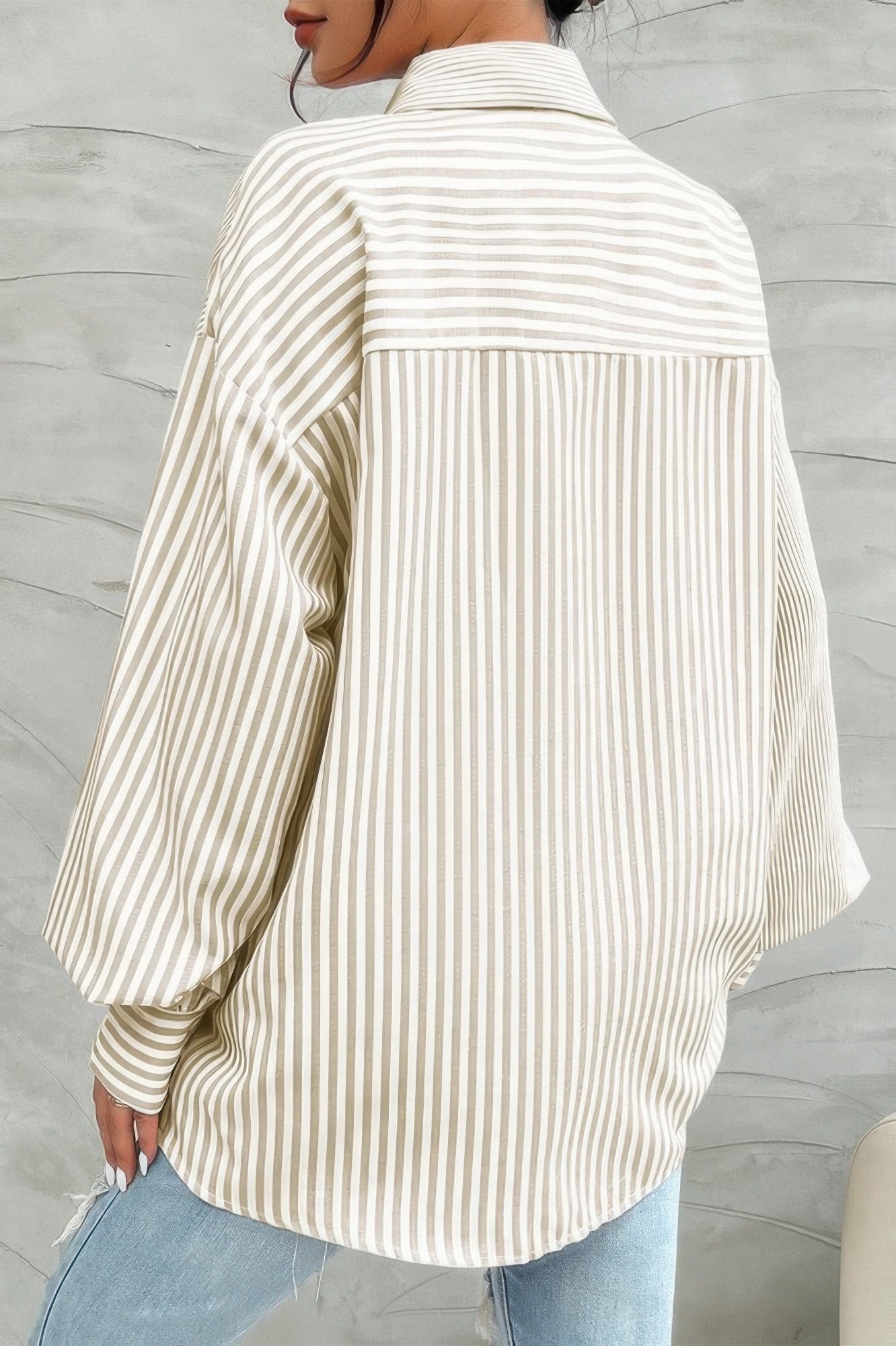 Stripe Print Button Down Long Sleeve Collar Shirt - Tigbul's Variety Fashion Shop