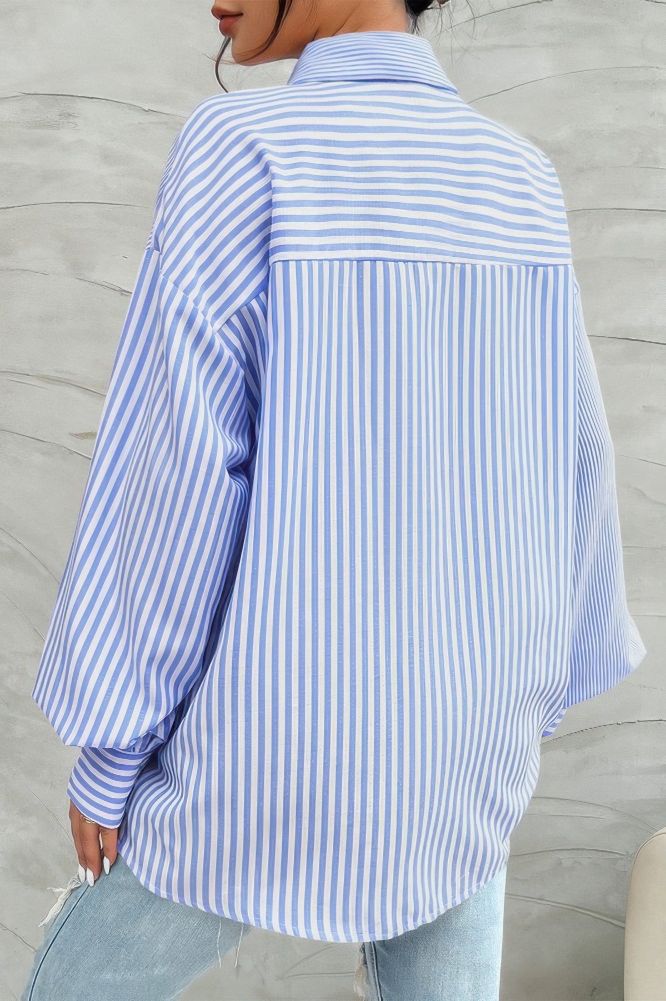 Stripe Print Button Down Long Sleeve Collar Shirt - Tigbul's Variety Fashion Shop