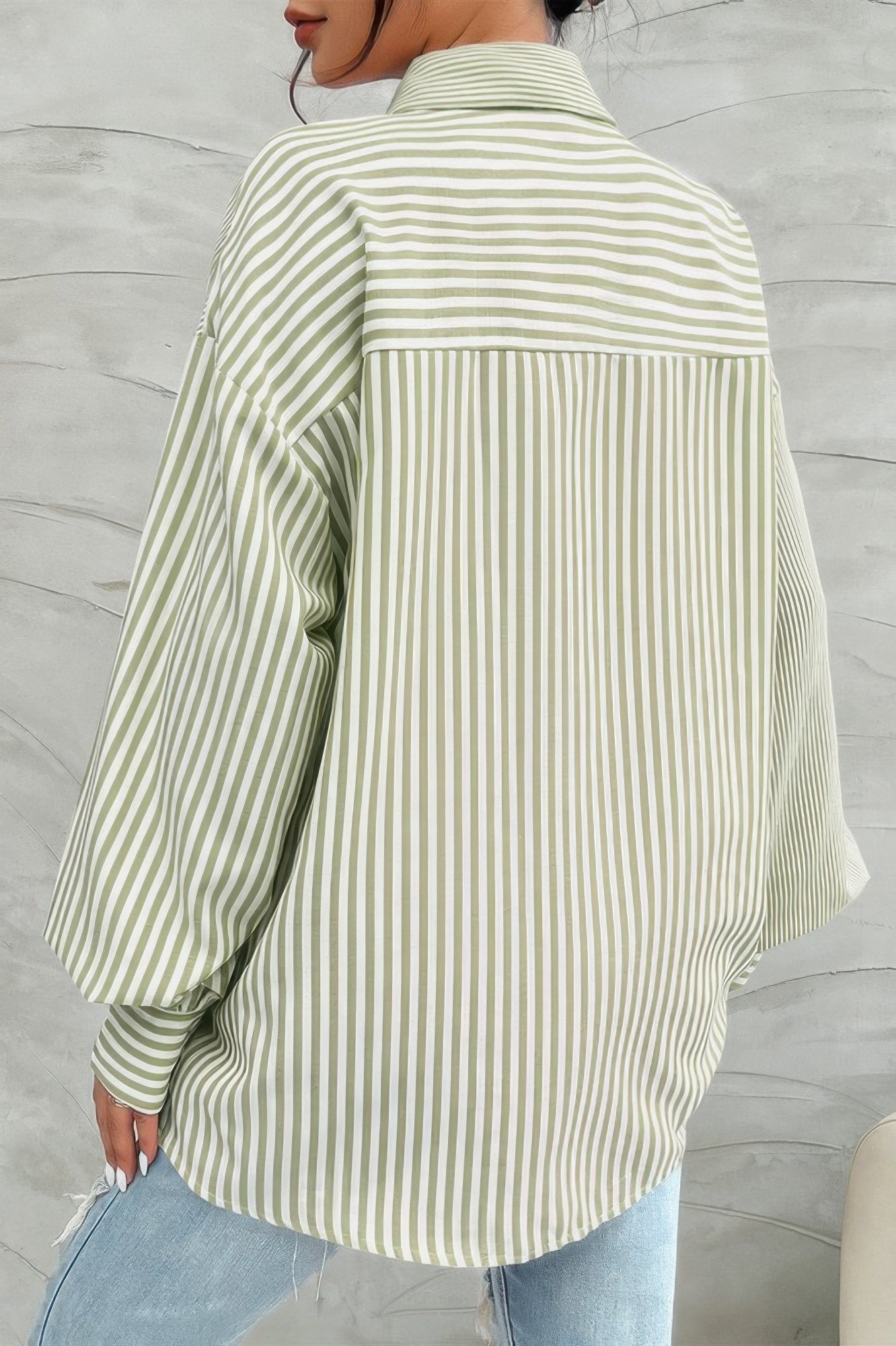 Stripe Print Button Down Long Sleeve Collar Shirt - Tigbul's Variety Fashion Shop