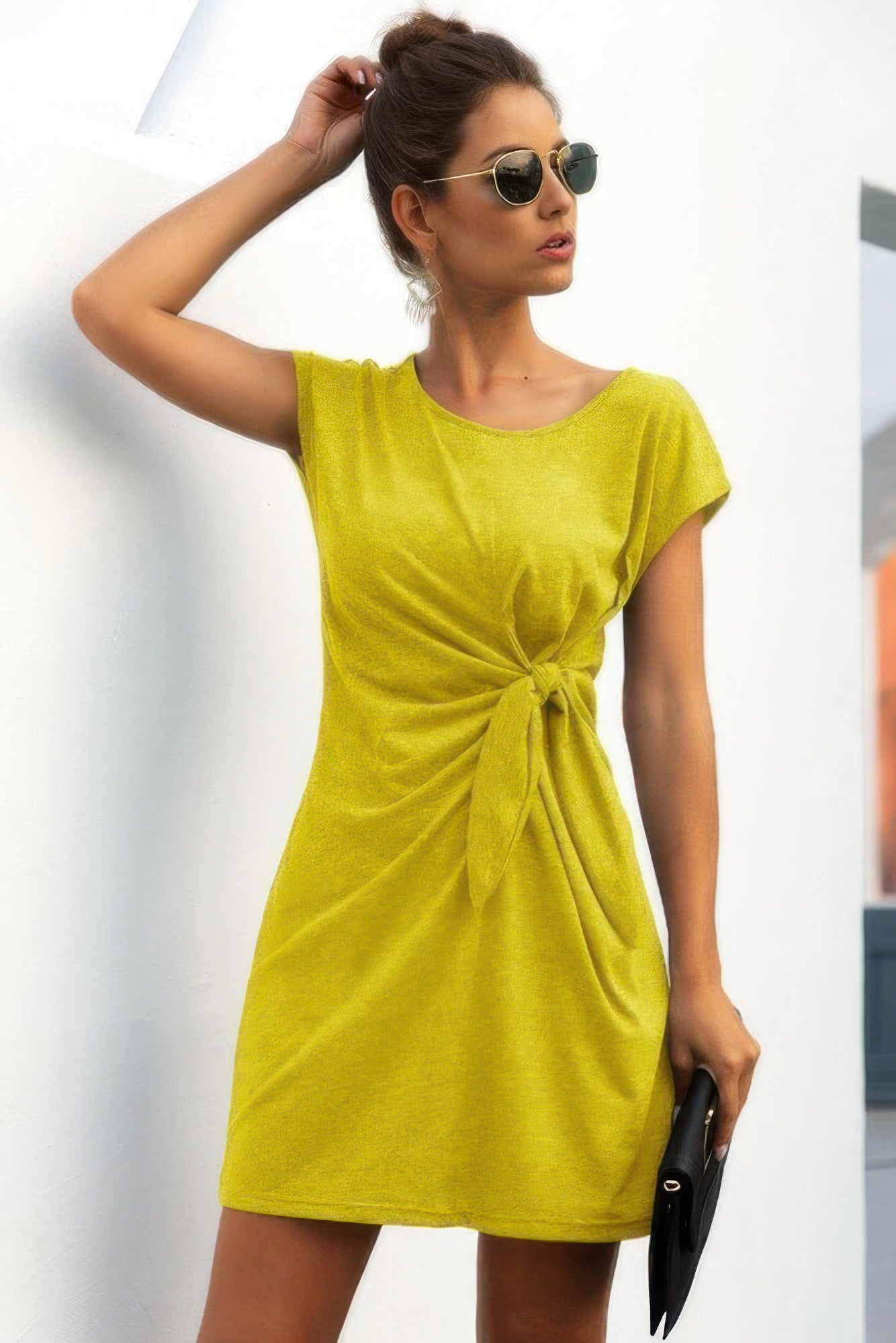 Solid Twist Knot Front Short Sleeve Tee Fit Dress - Tigbul's Variety Fashion Shop