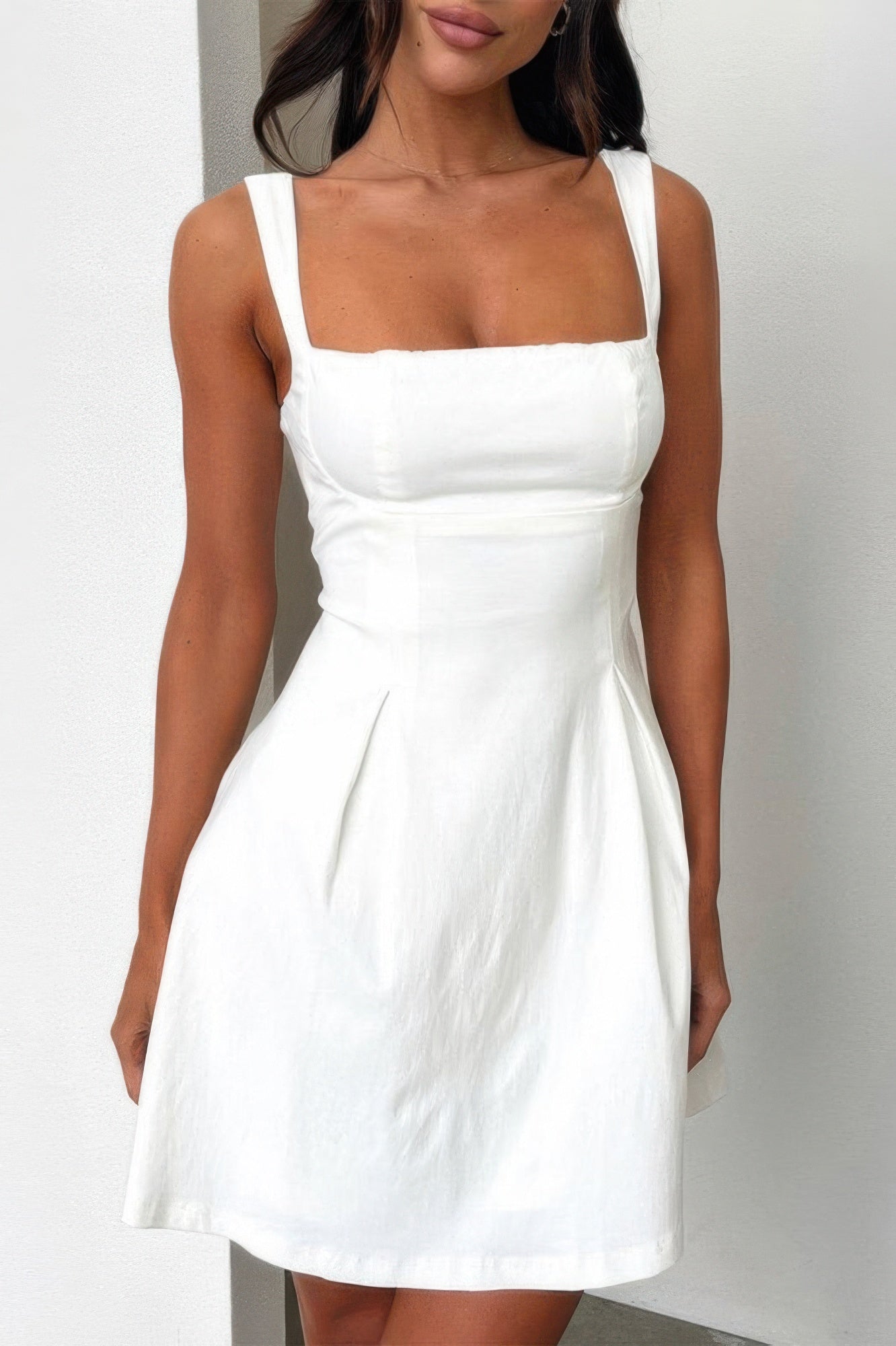 Solid Sleeveless Fit Wide Strap A Line Dress - Tigbul's Variety Fashion Shop
