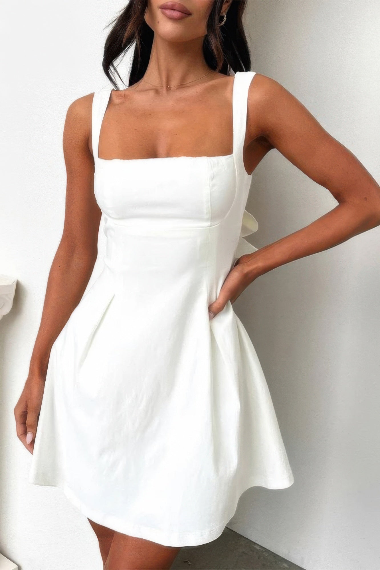 Solid Sleeveless Fit Wide Strap A Line Dress - Tigbul's Variety Fashion Shop
