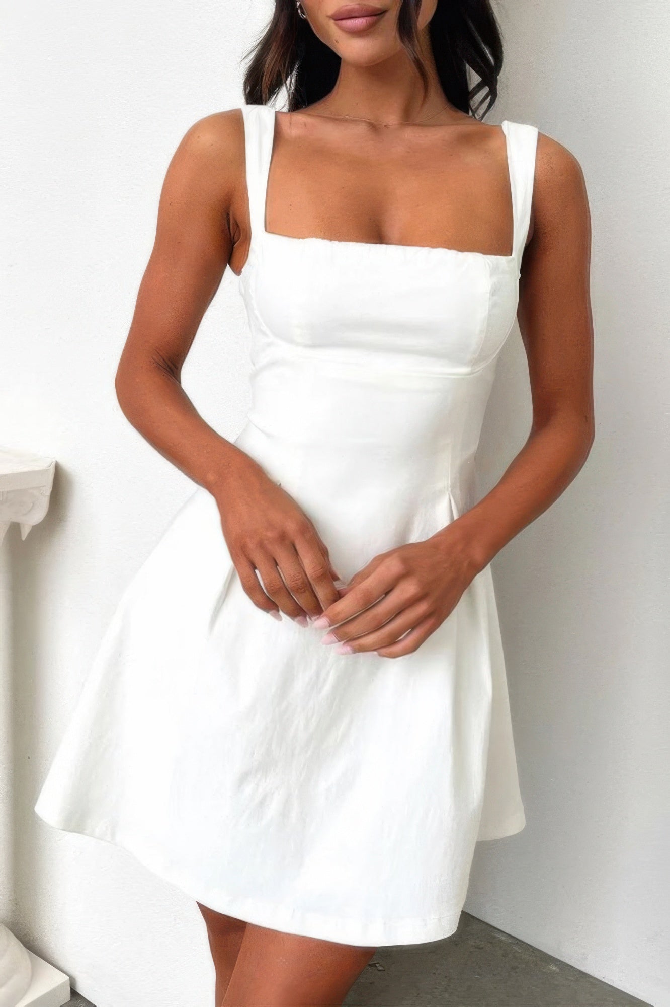 Solid Sleeveless Fit Wide Strap A Line Dress - Tigbul's Variety Fashion Shop