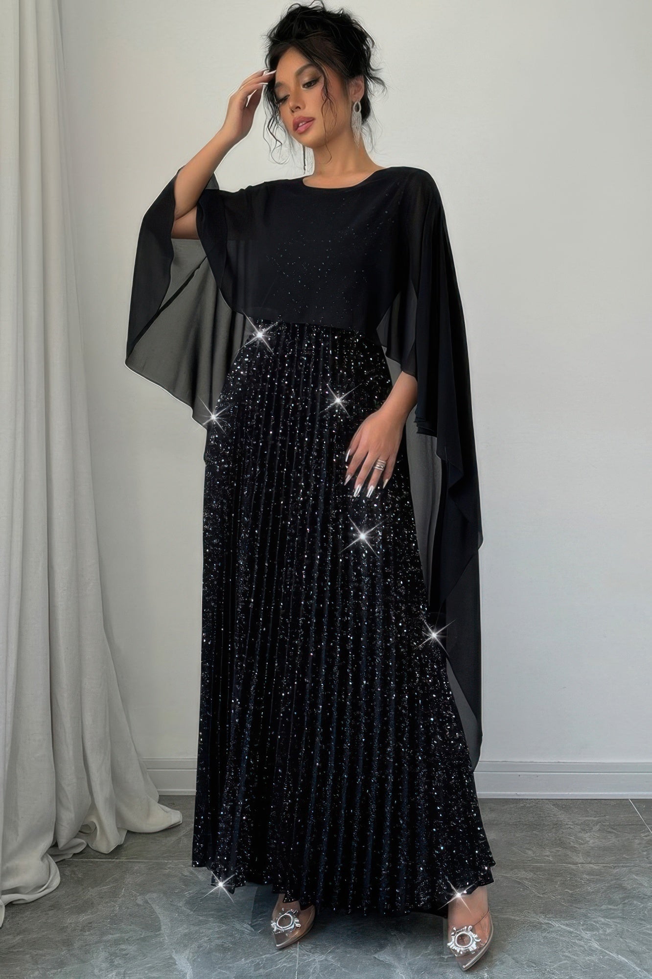 Solid Elegant Sequin Satin Knit Party Long Dress - Tigbul's Variety Fashion Shop