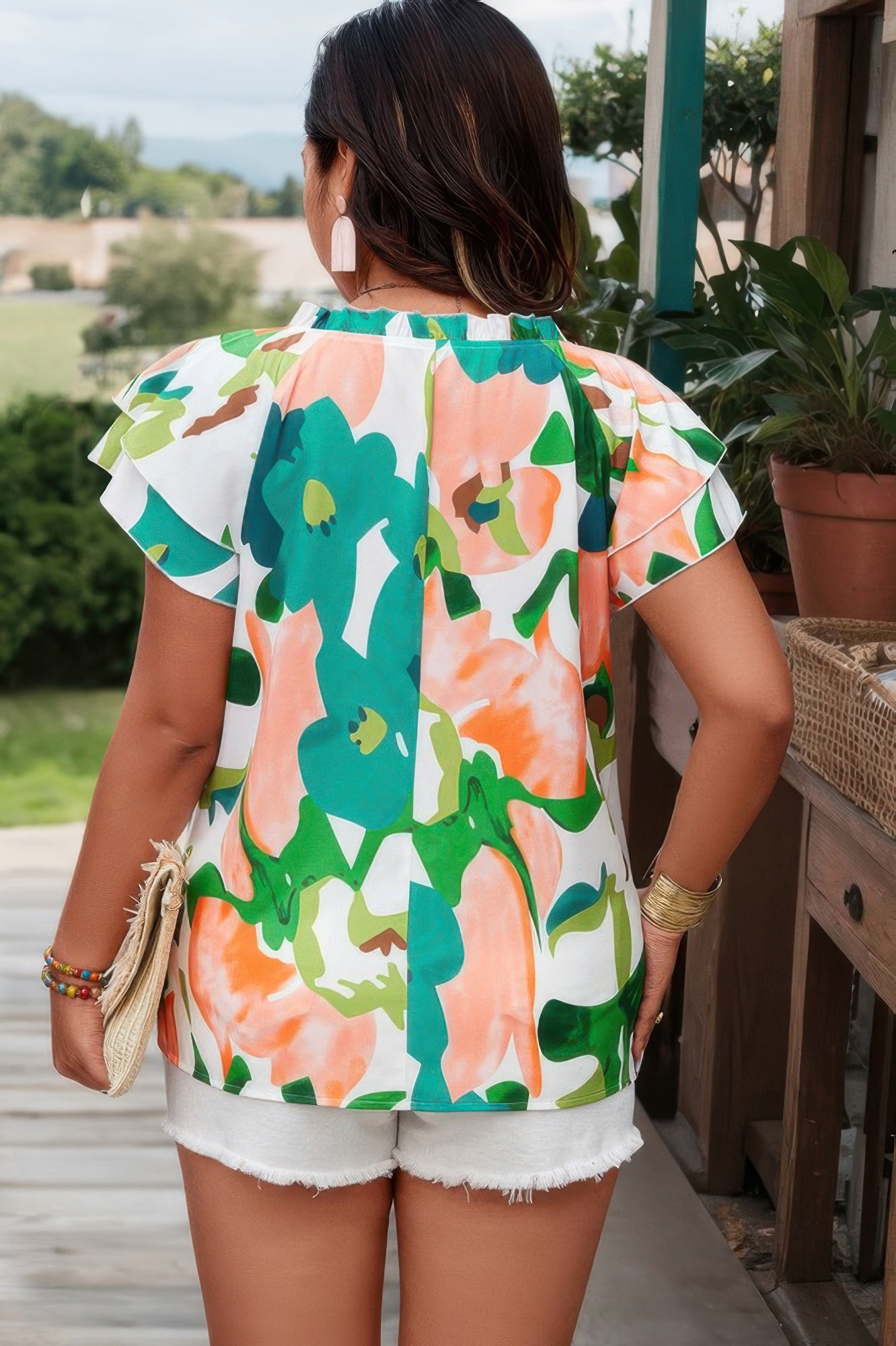 Plus Size Print Knot Neck Ruffle Fit Top - Tigbul's Variety Fashion Shop