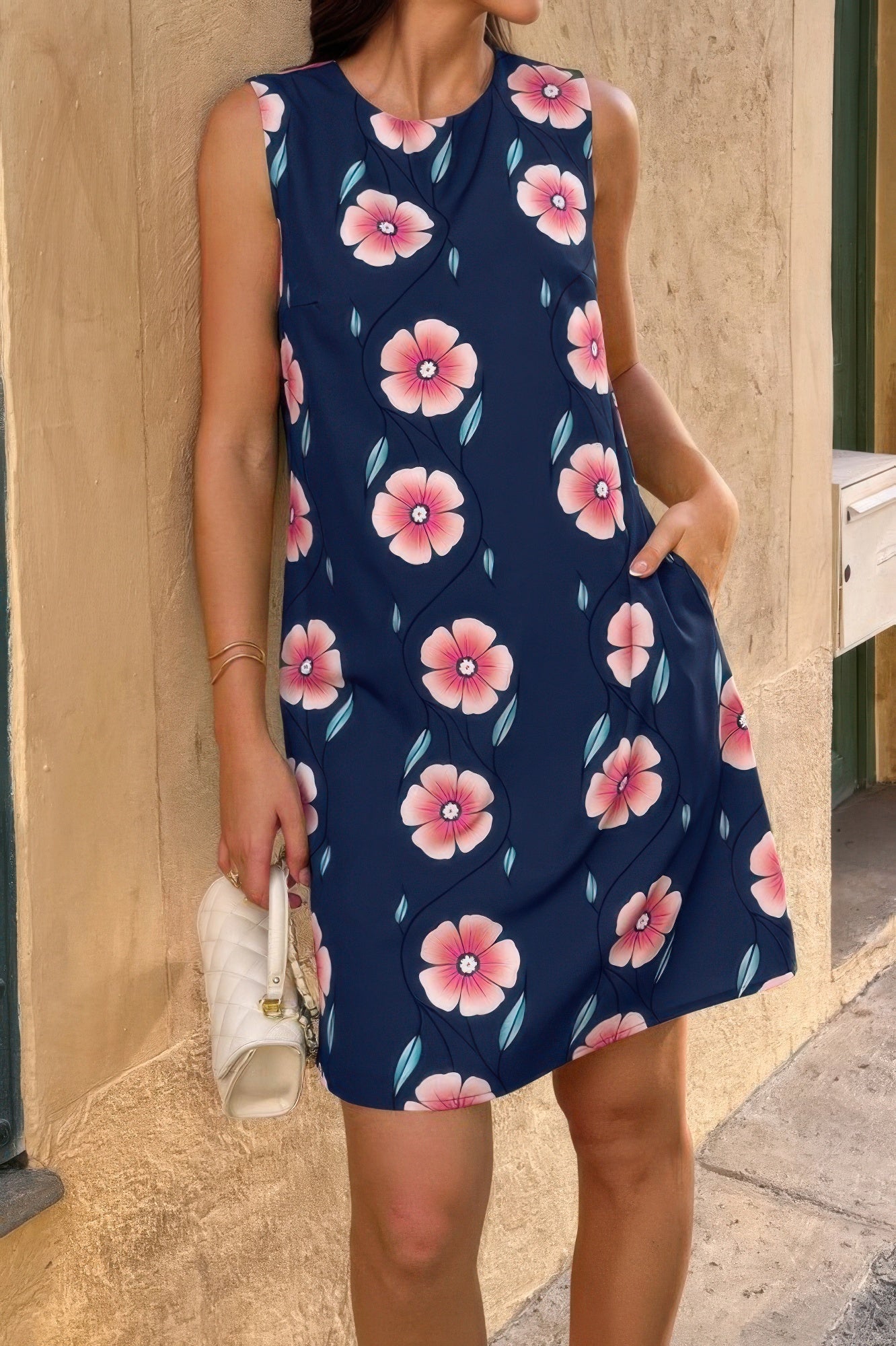 Round Neck Floral Print Sleeveless Loose Dress - Tigbul's Variety Fashion Shop