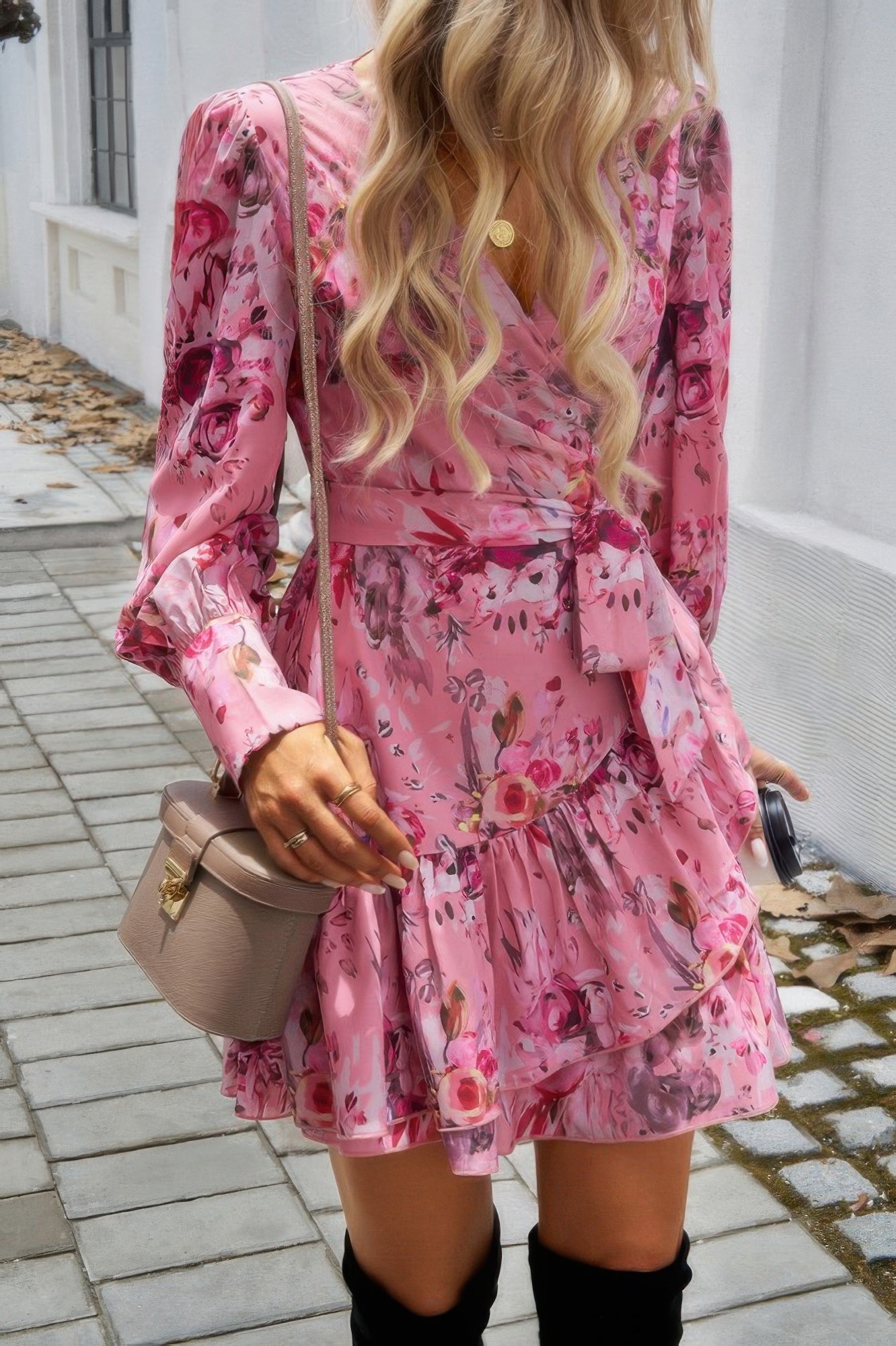 Ruffled Printed Surplice Long Sleeve Mini Dress - Tigbul's Variety Fashion Shop