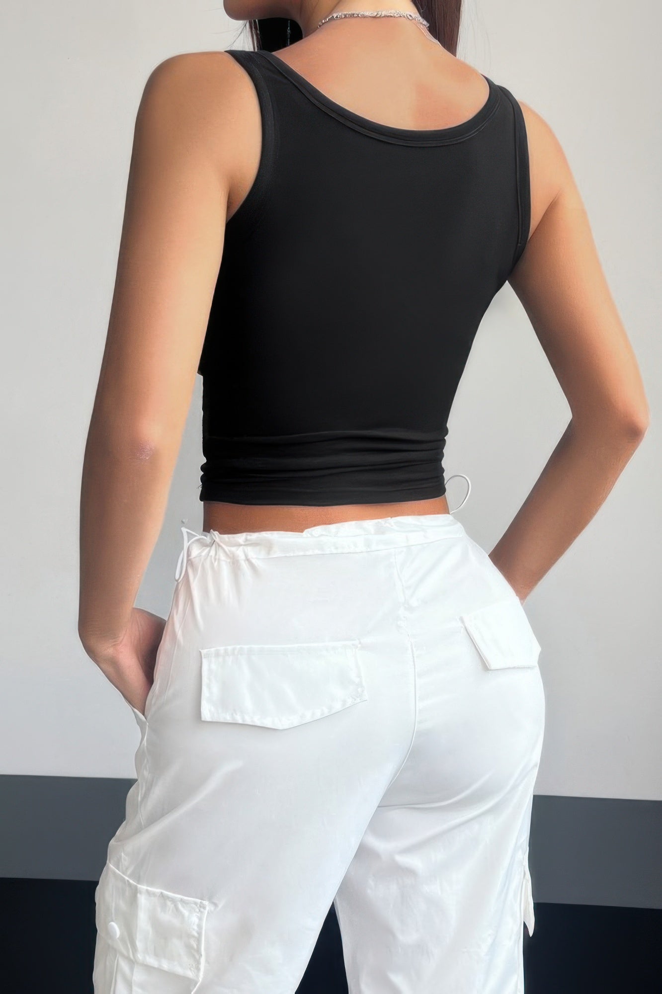 Plain Quarter Button Square Neck Fit Tank - Tigbul's Variety Fashion Shop