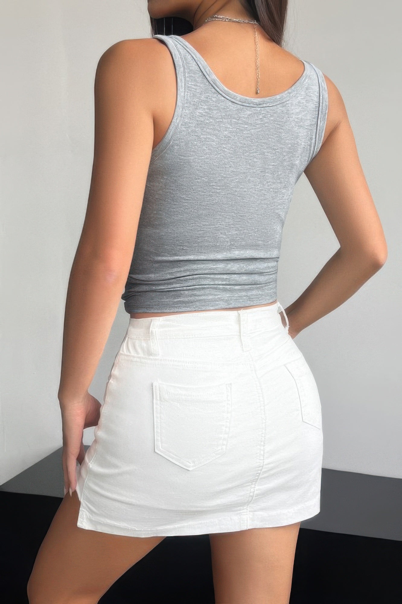 Plain Quarter Button Square Neck Fit Tank - Tigbul's Variety Fashion Shop