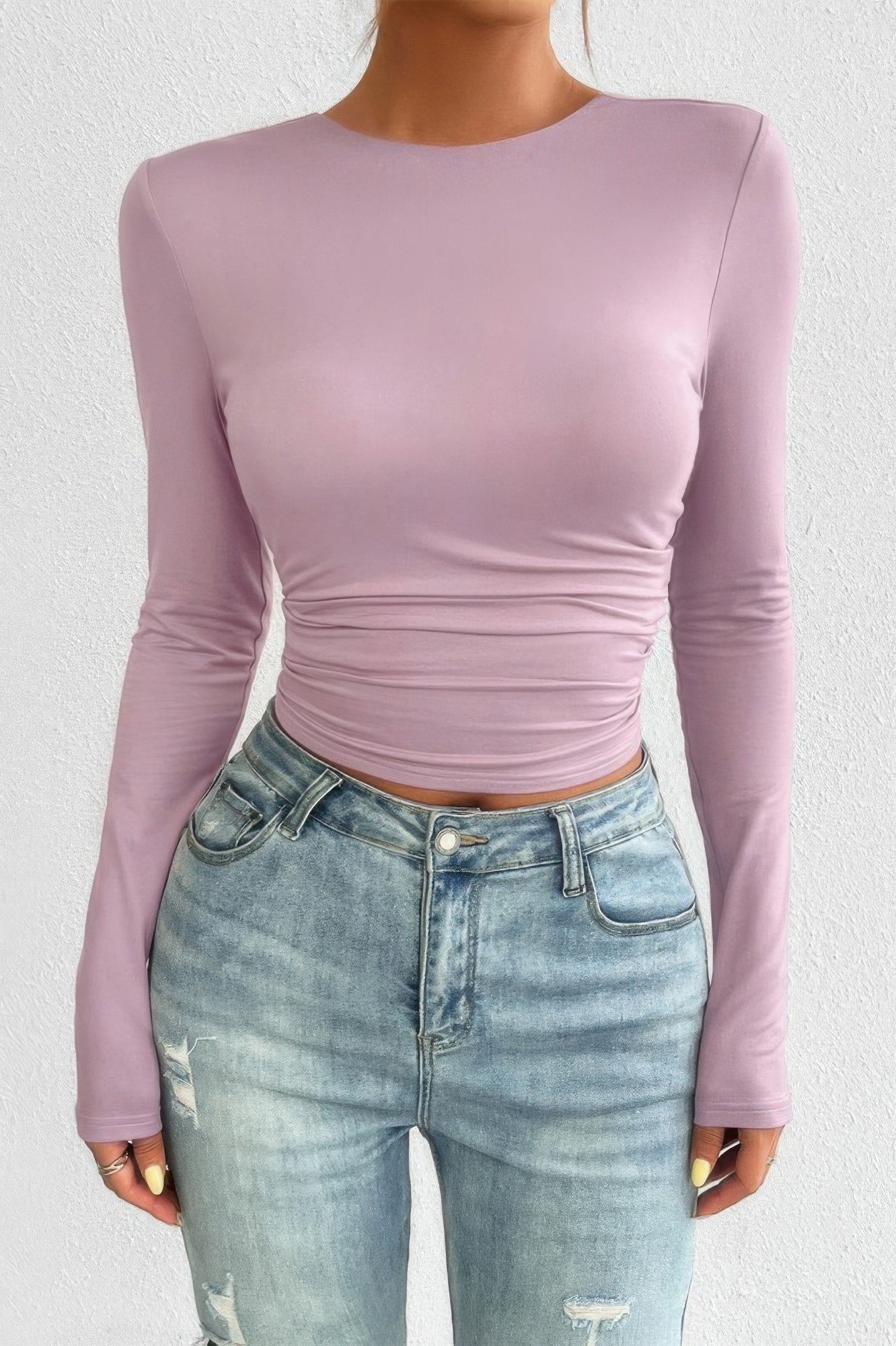 Plain Long Sleeve Open Back Slim Fit Top - Tigbul's Variety Fashion Shop