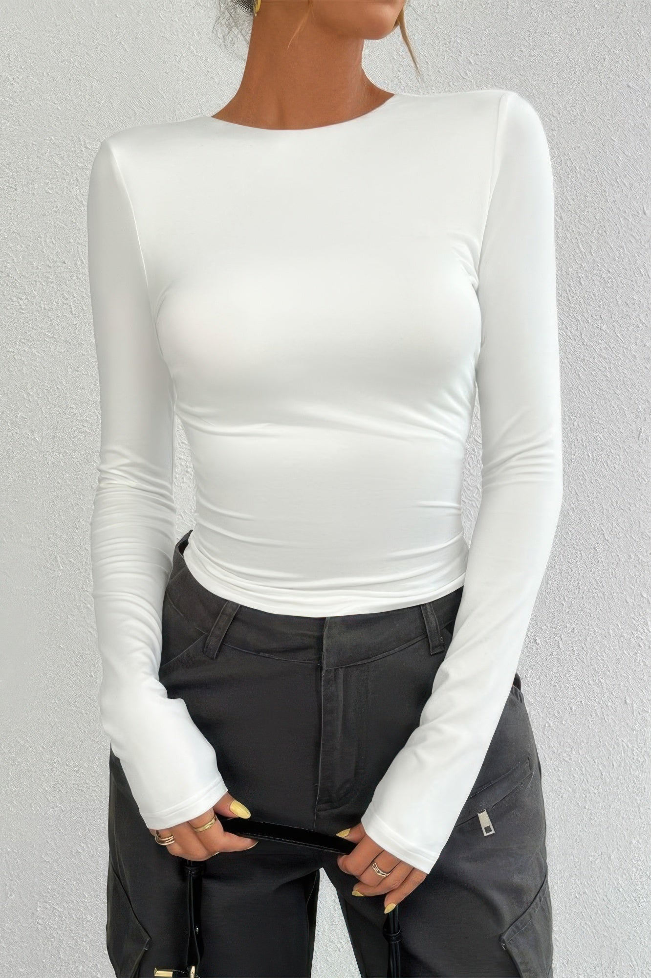 Plain Long Sleeve Open Back Slim Fit Top - Tigbul's Variety Fashion Shop