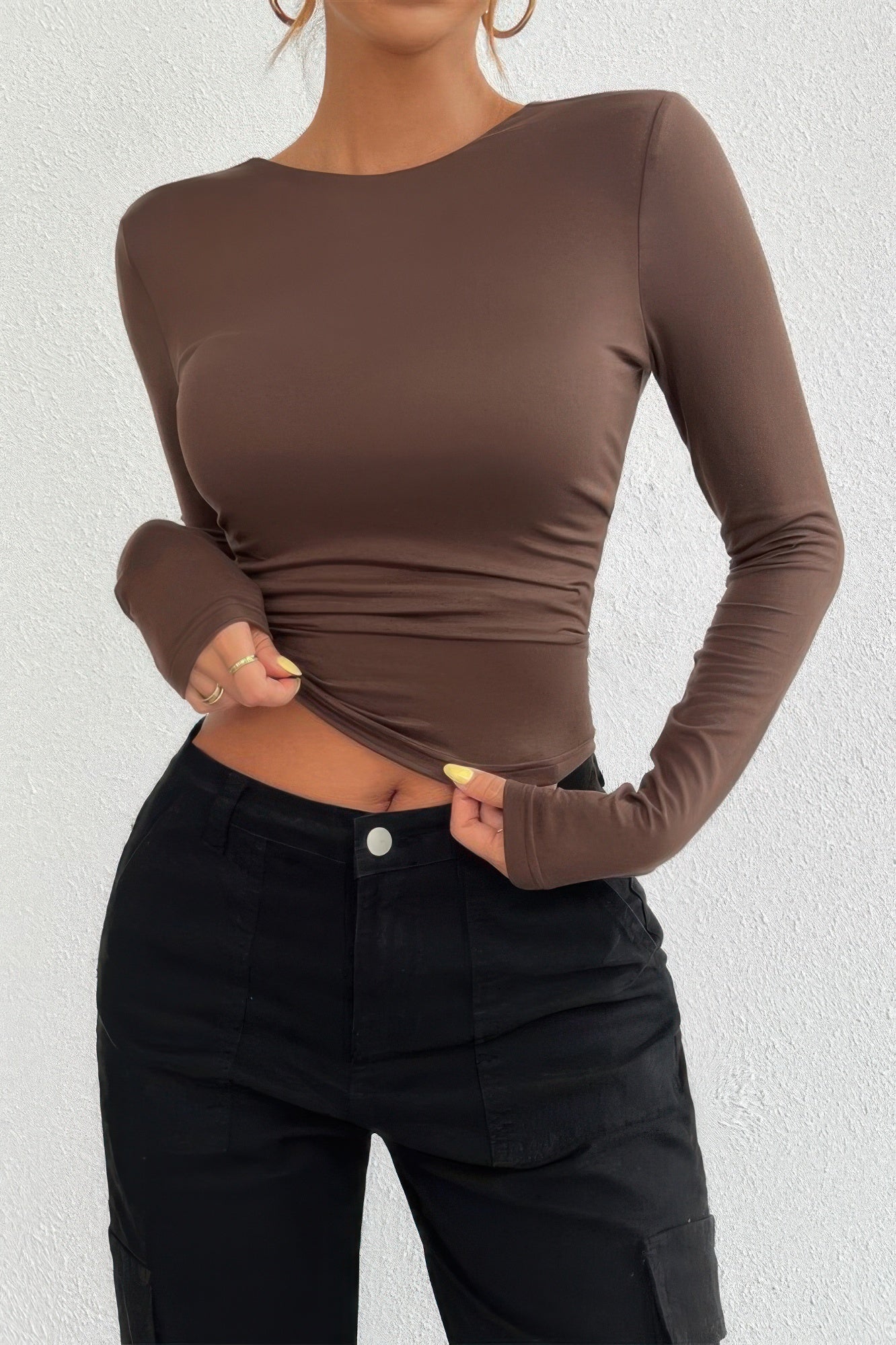 Plain Long Sleeve Open Back Slim Fit Top - Tigbul's Variety Fashion Shop