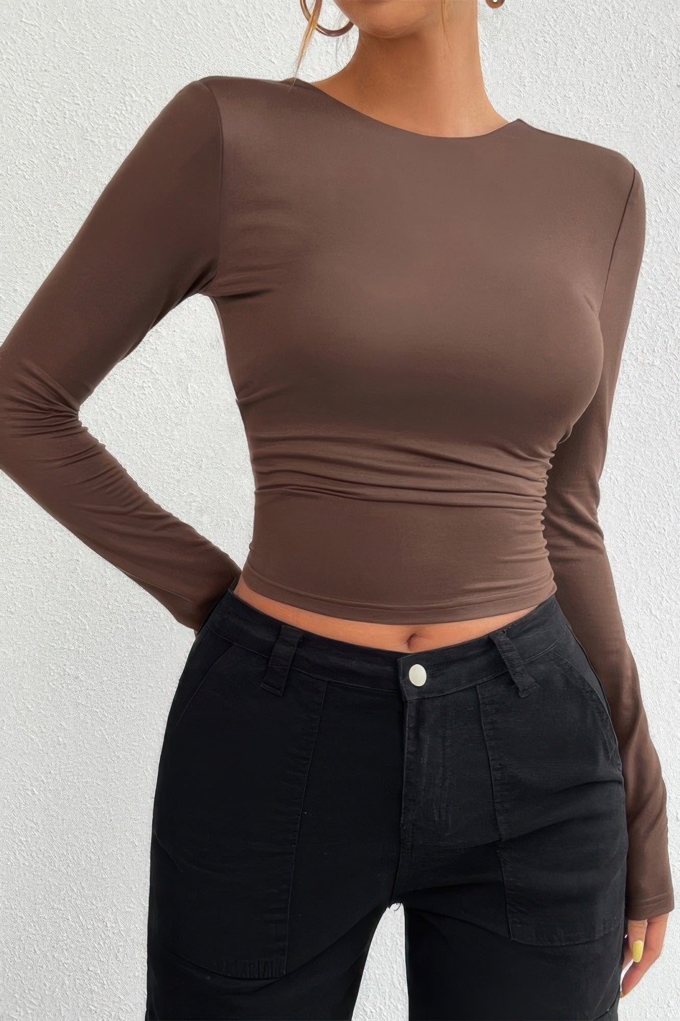 Plain Long Sleeve Open Back Slim Fit Top - Tigbul's Variety Fashion Shop