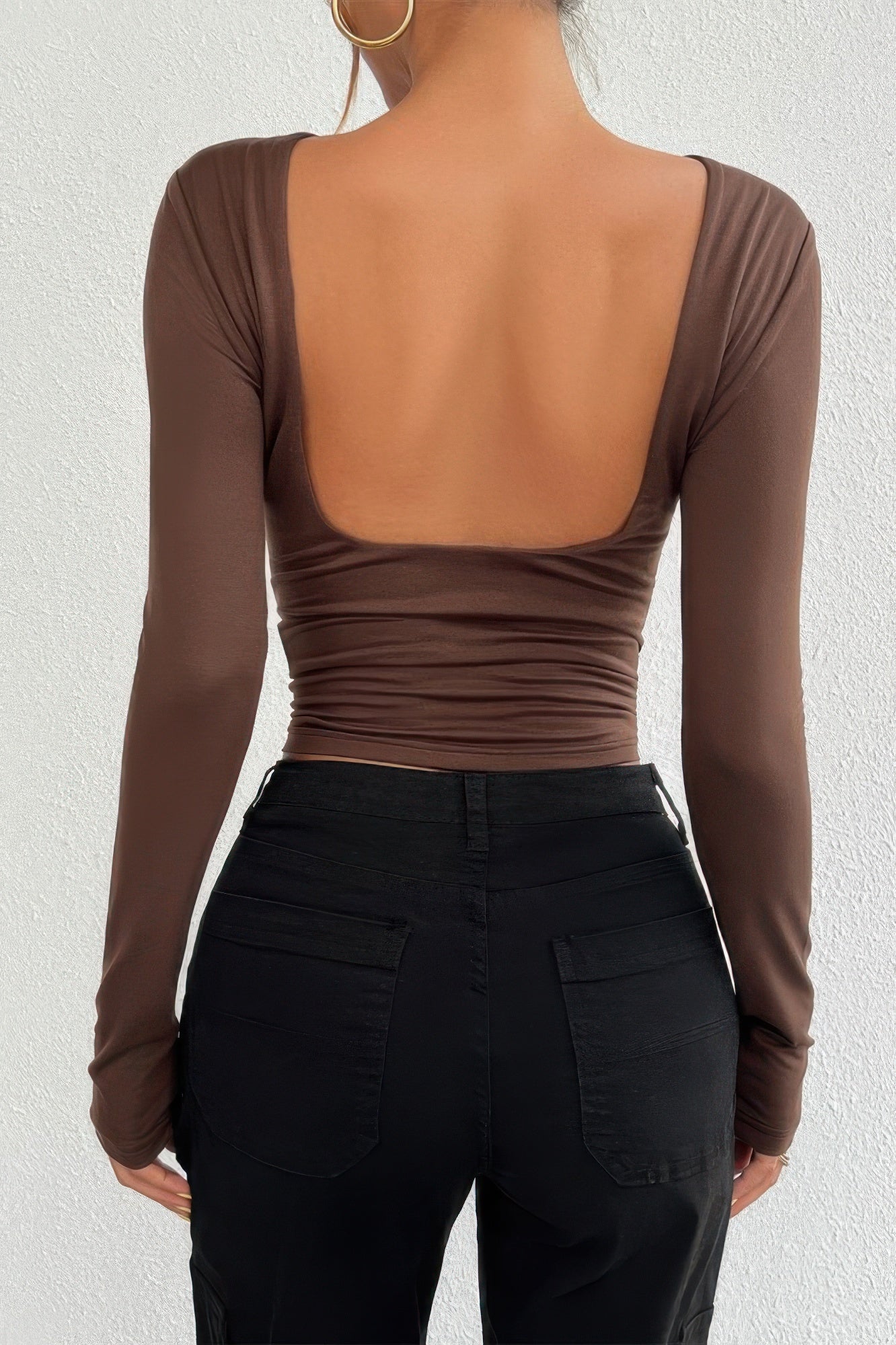 Plain Long Sleeve Open Back Slim Fit Top - Tigbul's Variety Fashion Shop