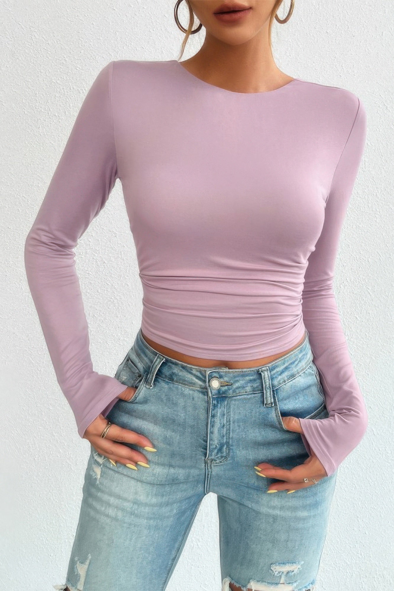 Plain Long Sleeve Open Back Slim Fit Top - Tigbul's Variety Fashion Shop
