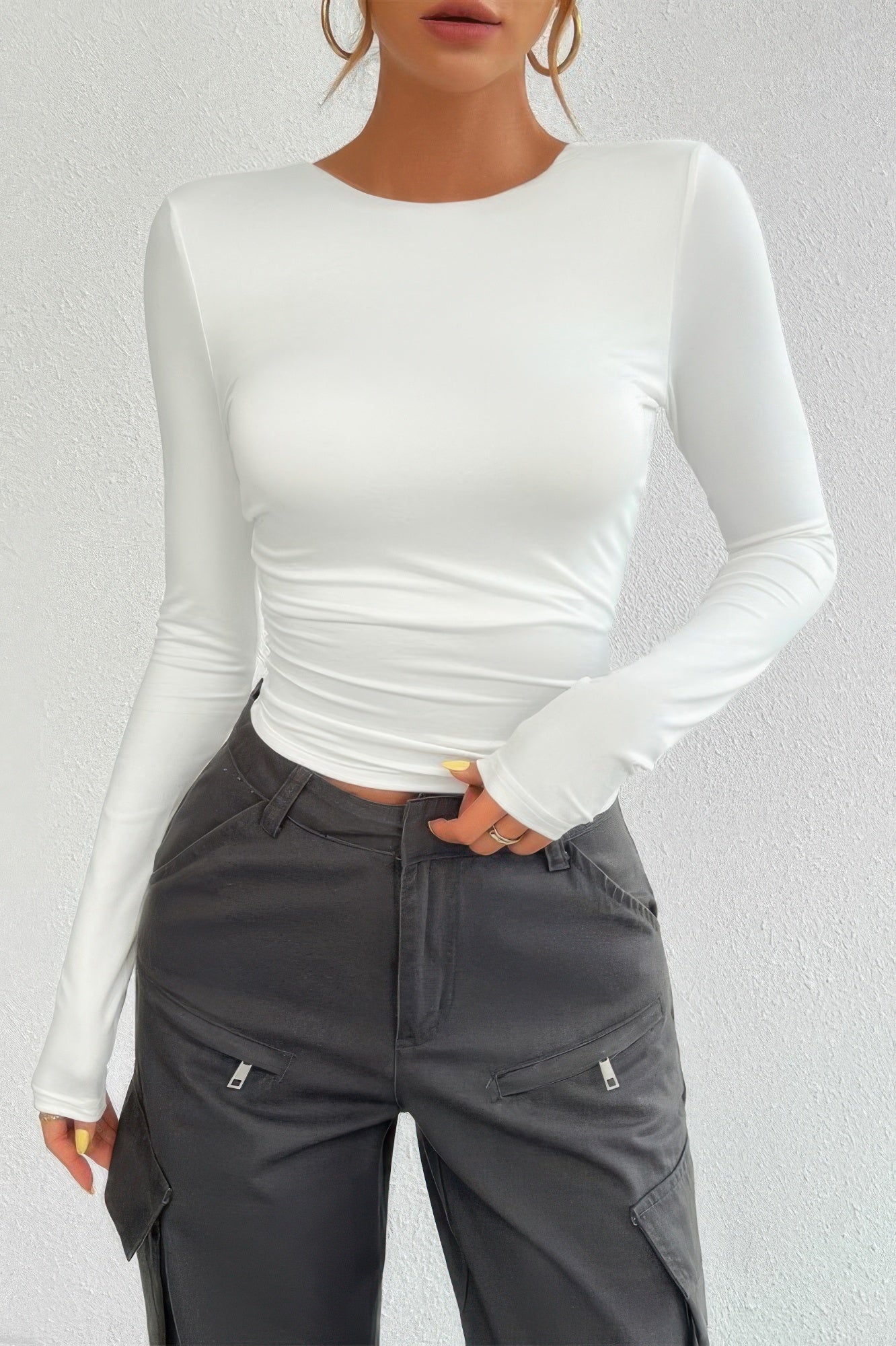 Plain Long Sleeve Open Back Slim Fit Top - Tigbul's Variety Fashion Shop
