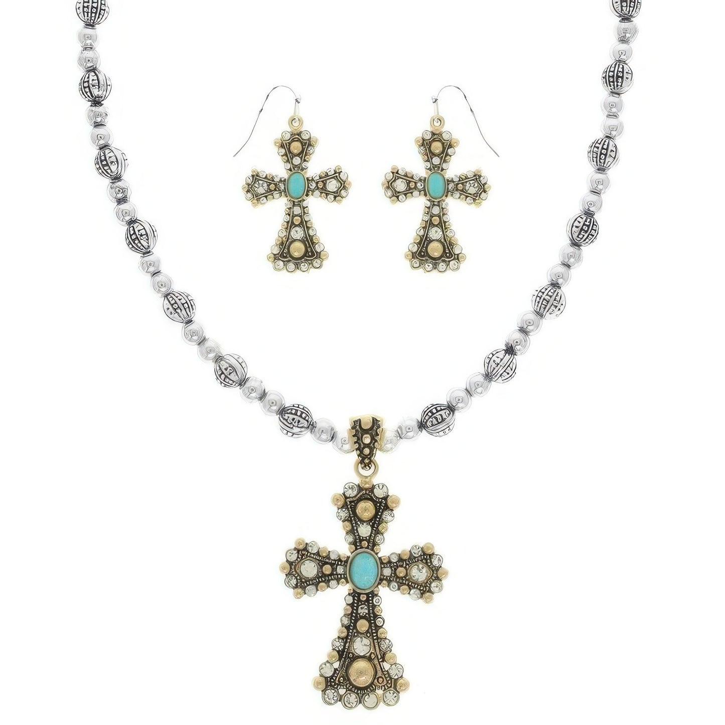 Western Turquoise Cross Necklace Set - Tigbul's Variety Fashion Shop